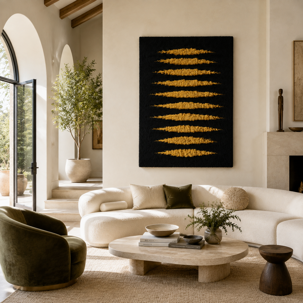 Golden Horizon wall art by Hewn Earth, abstract landscape with warm golden tones, suitable for modern home decor.