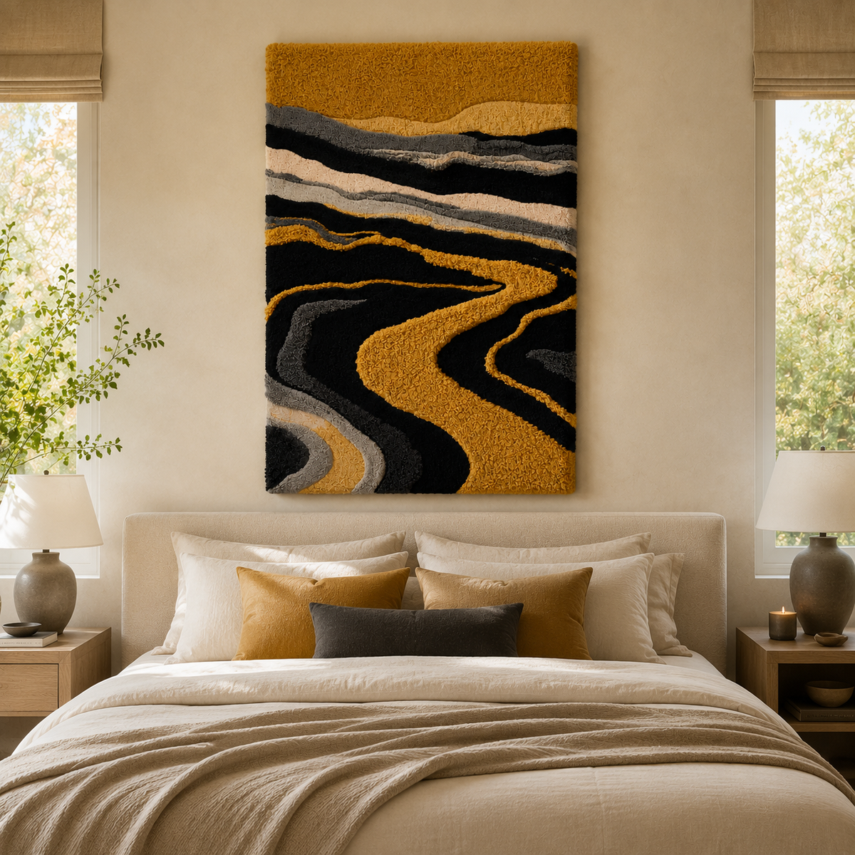 Hewn Earth River of Gold wall art, abstract landscape painting with flowing gold tones on textured canvas artwork