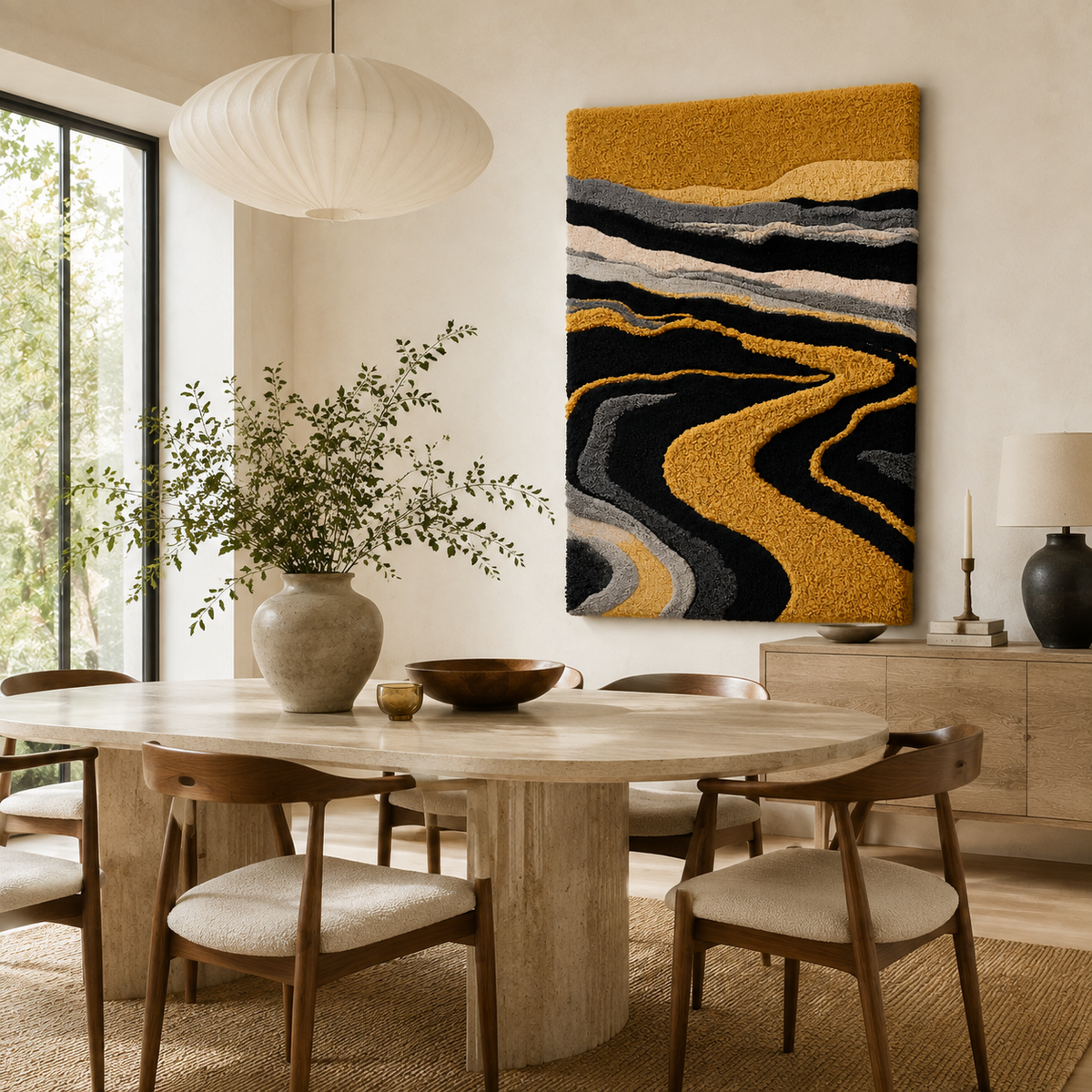 Hewn Earth River of Gold wall art featuring a flowing gold river on a textured background, modern wall decor for interior spaces