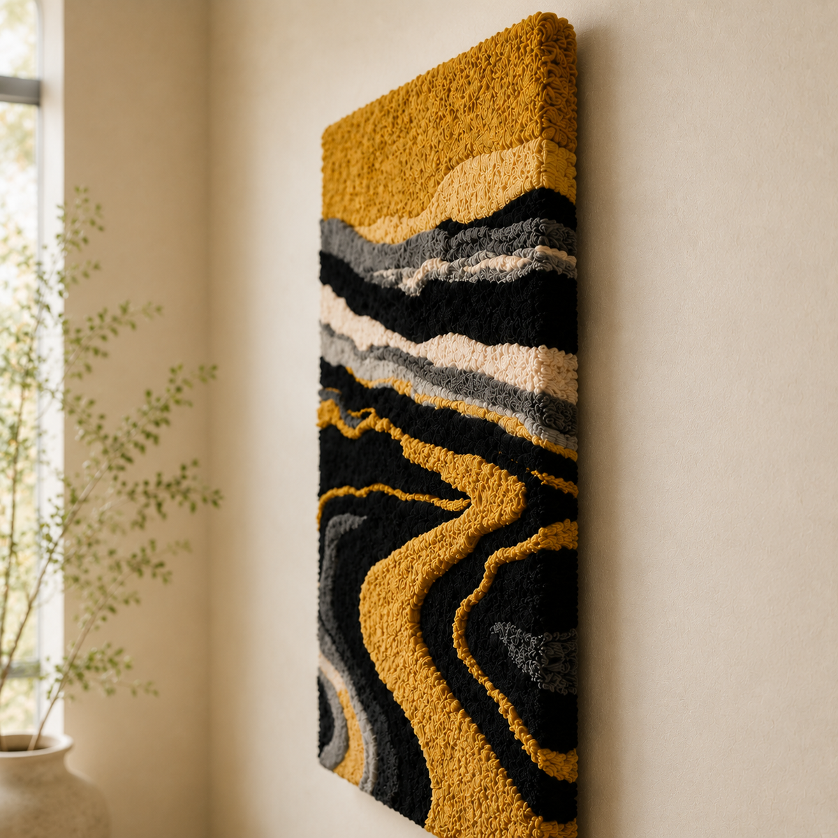 Hewn Earth River of Gold wall art, abstract gold-toned wall decor, modern metal art piece for home interior design