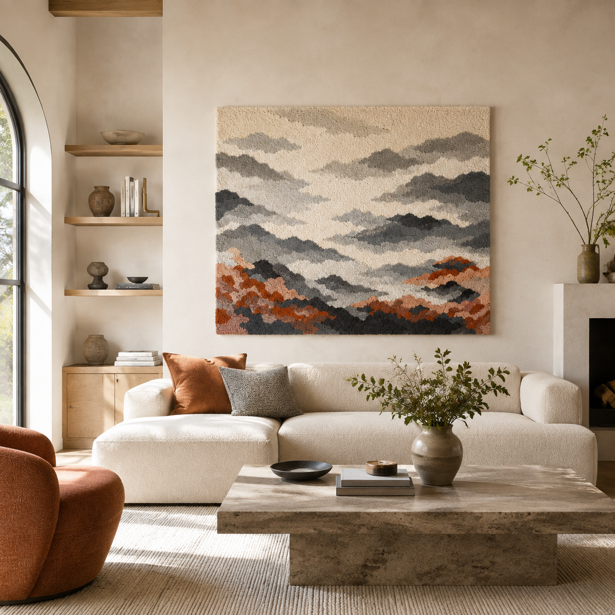 Hewn Earth Storm Mountains wall art featuring a scenic mountain landscape in a natural, artistic style.