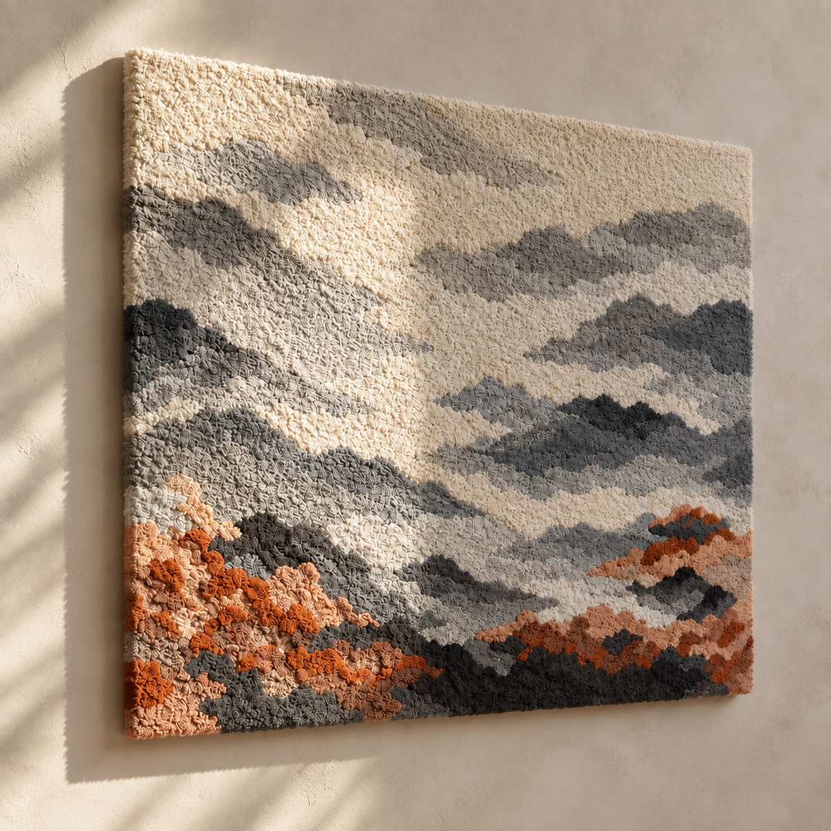 Hewn Earth Storm Mountains wall art featuring a scenic mountain landscape with bold stormy skies, ideal for nature-inspired decor.