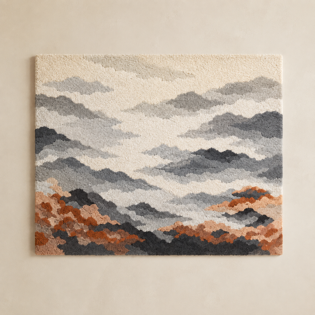 Hewn Earth Storm Mountains wall art print featuring rugged mountain landscape with stormy skies in earthy tones.