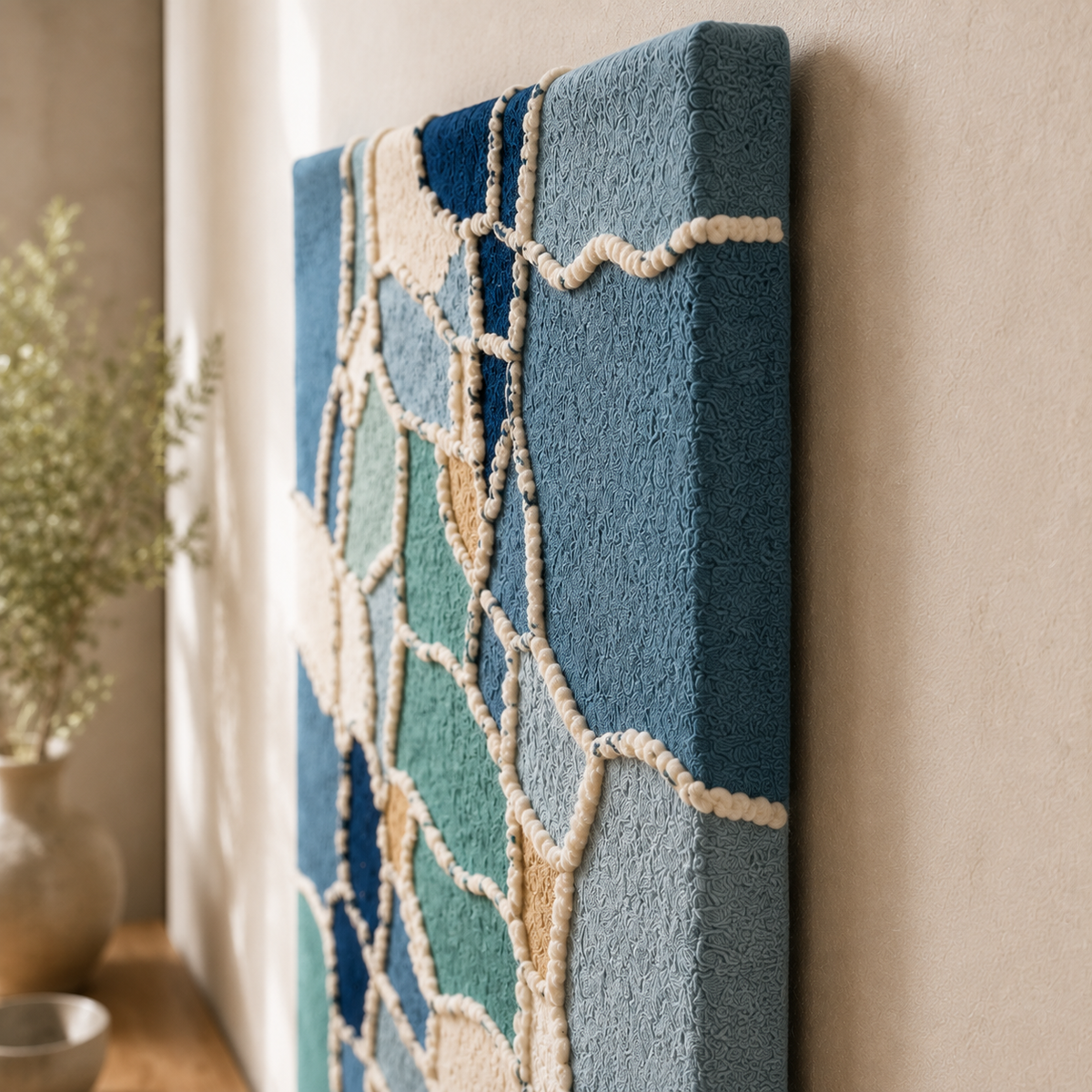 Blue Mosaic wall art by Hewn Earth featuring intricate mosaic patterns on a decorative wall art piece.