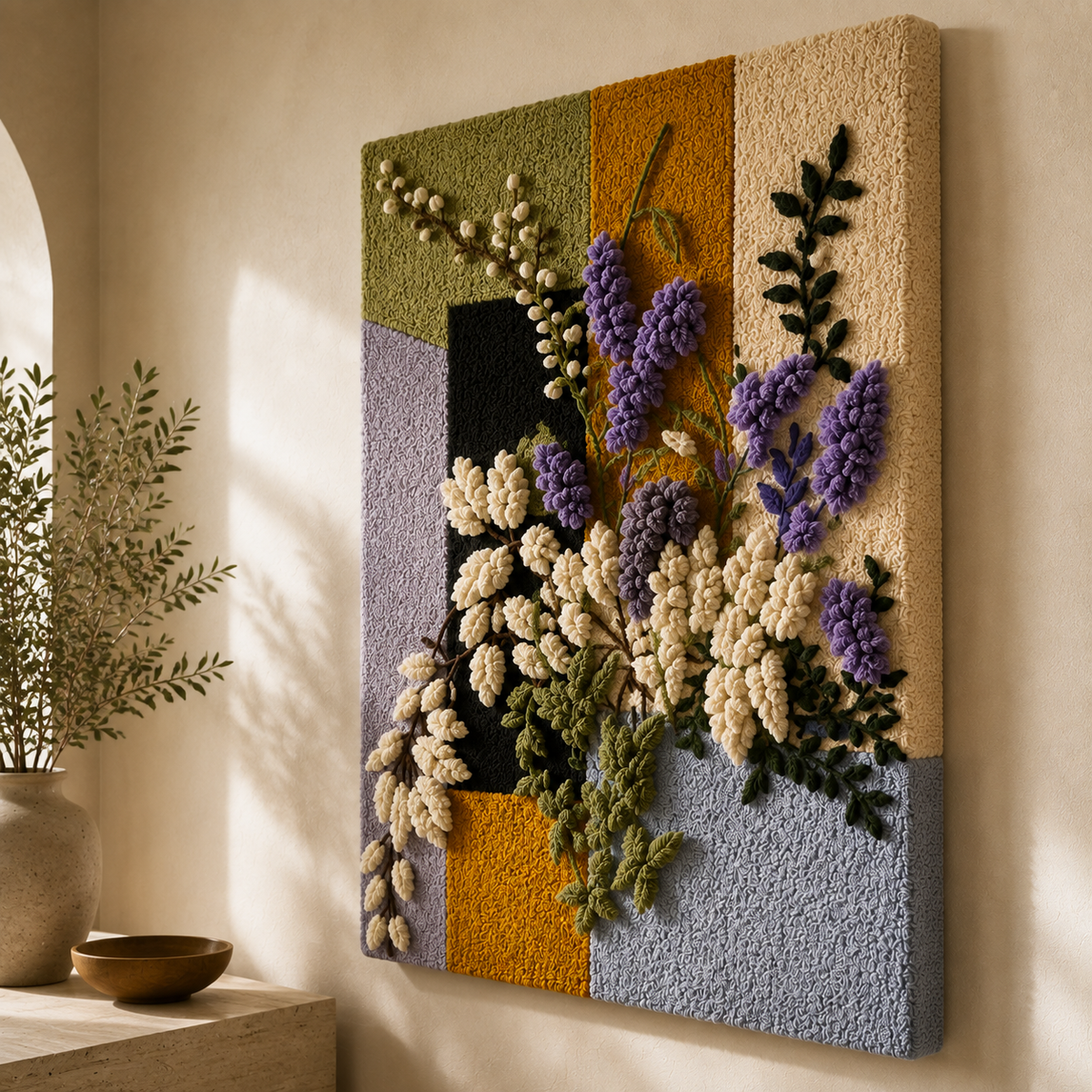 Lavender still life wall art by Hewn Earth featuring a serene arrangement of lavender flowers in a natural setting.