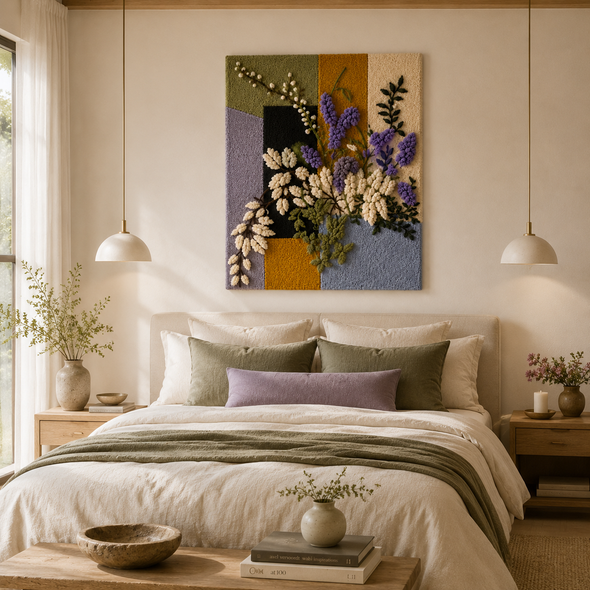 Lavender still life wall art by Hewn Earth featuring a serene bouquet of lavender flowers in a natural setting.