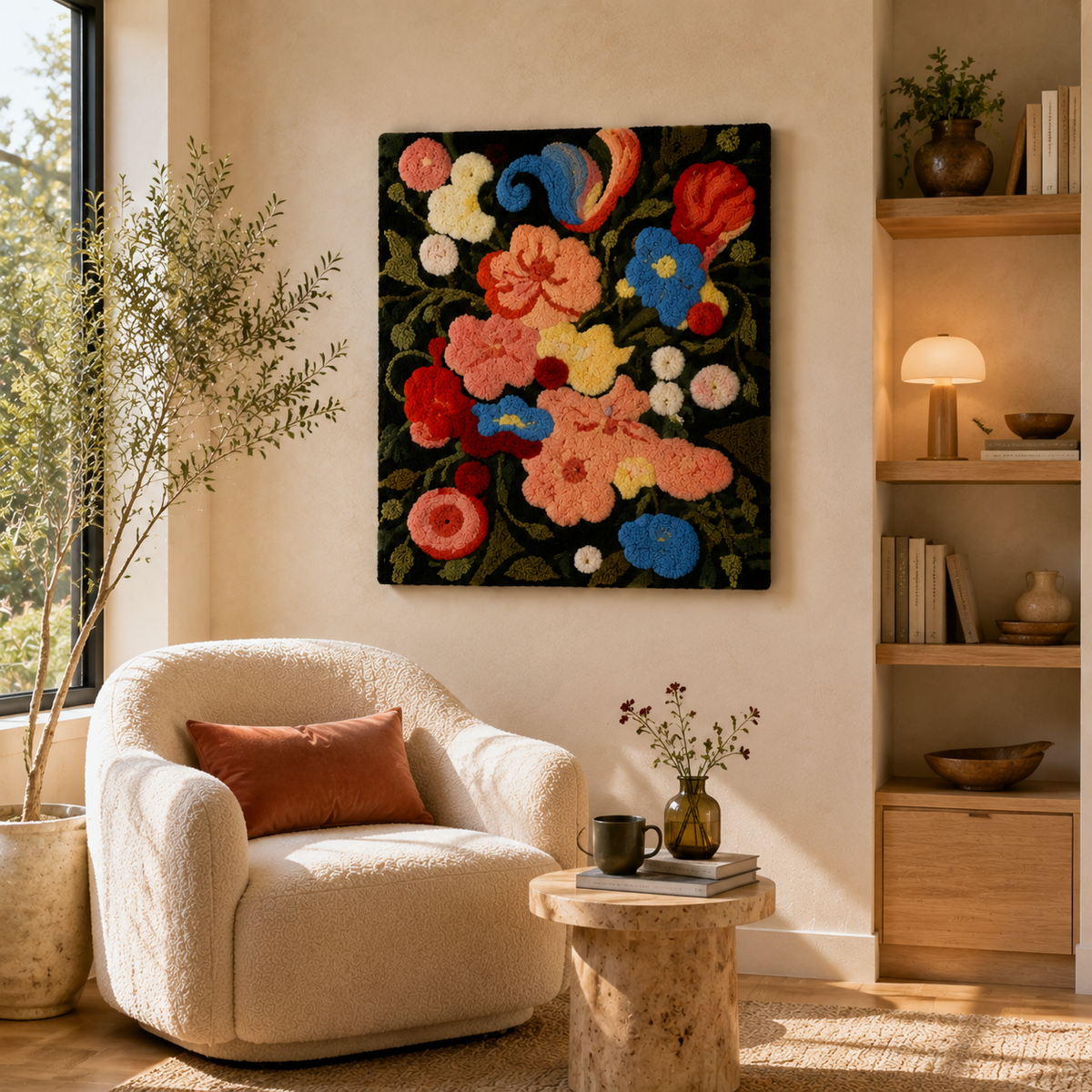 Hewn Earth Midnight Bouquet wall art featuring a dark floral design on a canvas print.