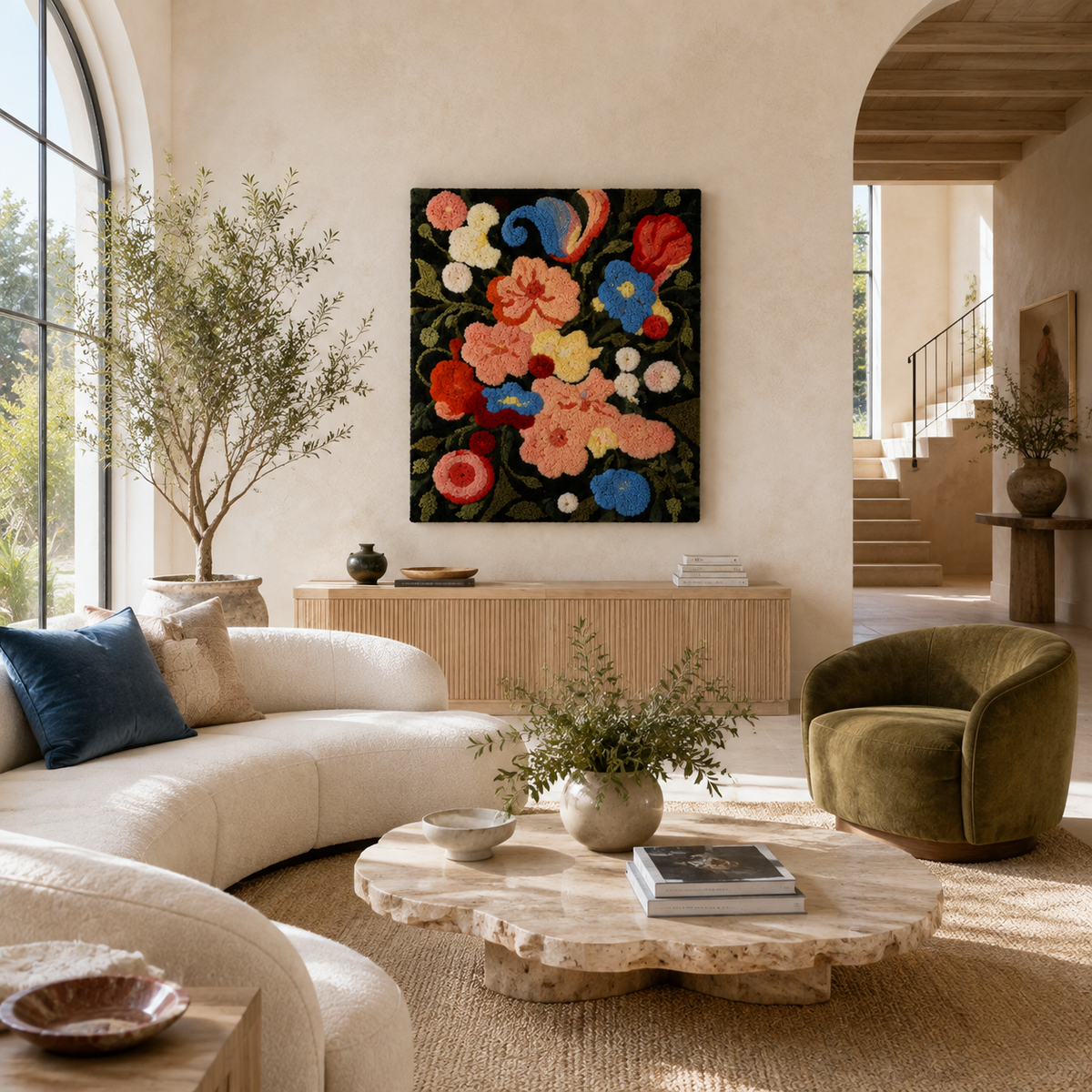 Hewn Earth Midnight Bouquet wall art featuring a dark floral design on a canvas with intricate details and rich colors.