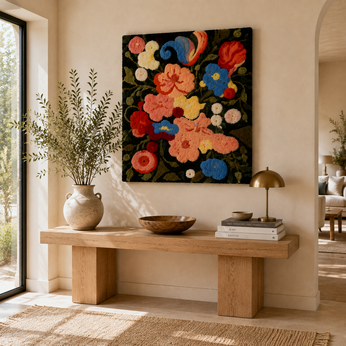 Hewn Earth Midnight Bouquet wall art featuring a dark, moody floral design on a canvas for modern home decor.