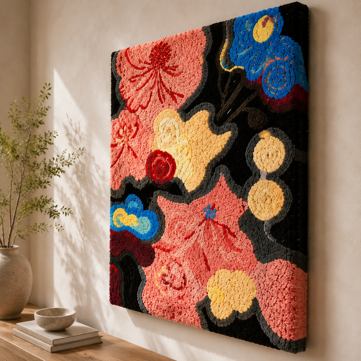 Hewn Earth Bloom Constellation wall art featuring a celestial floral design on a dark background, decorative home wall decor.