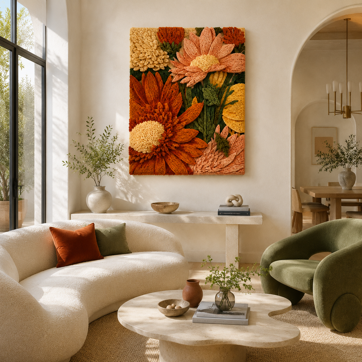 Hewn Earth Marigold Garden wall art featuring vibrant marigold flowers on a textured background.