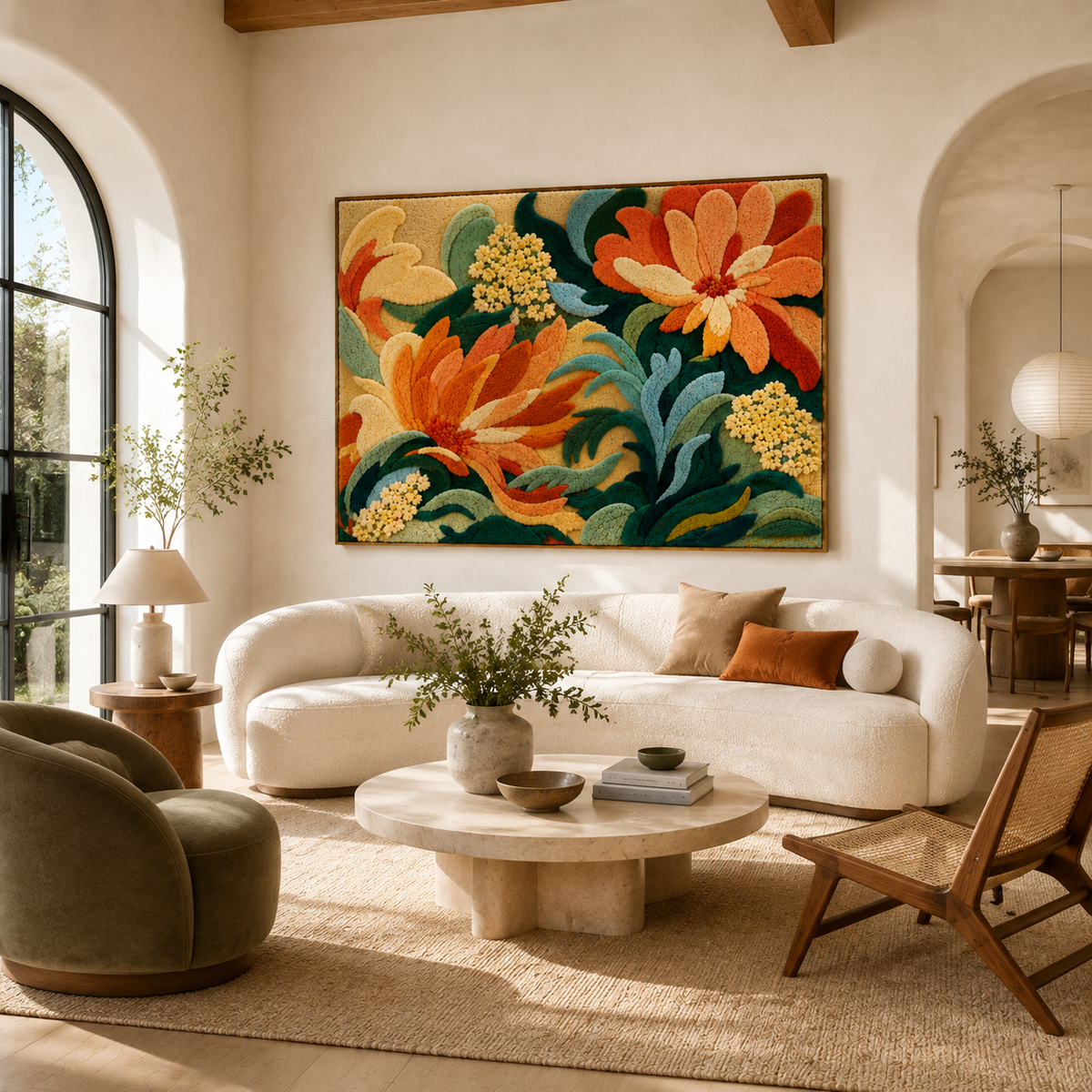 Tropical Garden wall art by Hewn Earth featuring vibrant tropical plants and lush greenery on a decorative wall hanging.