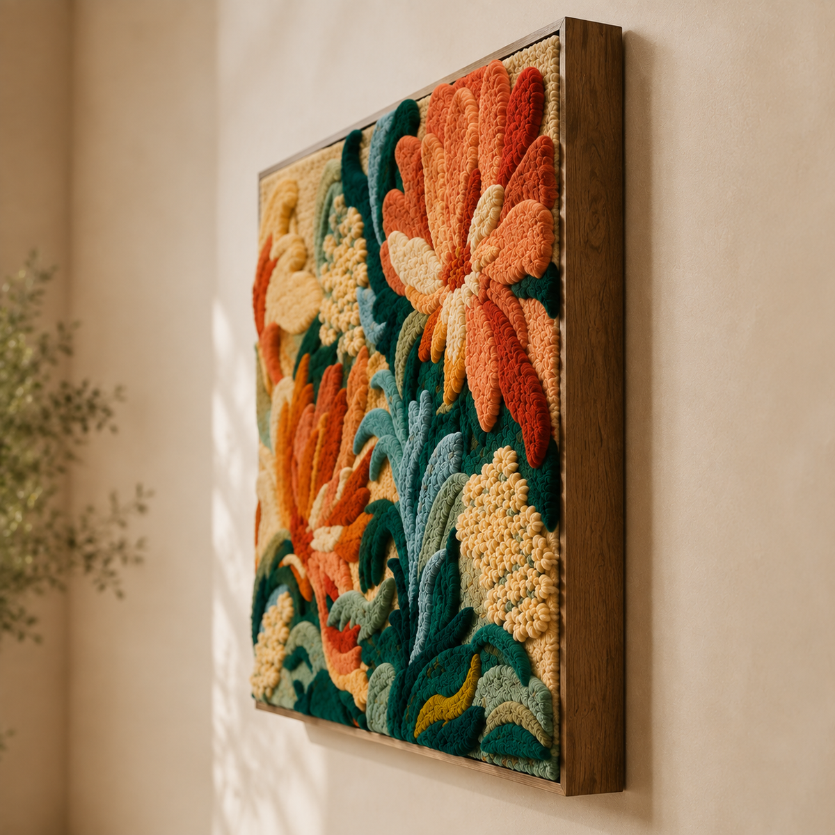 Hewn Earth Tropical Garden wall art featuring vibrant tropical plants and lush greenery in a natural botanical design.