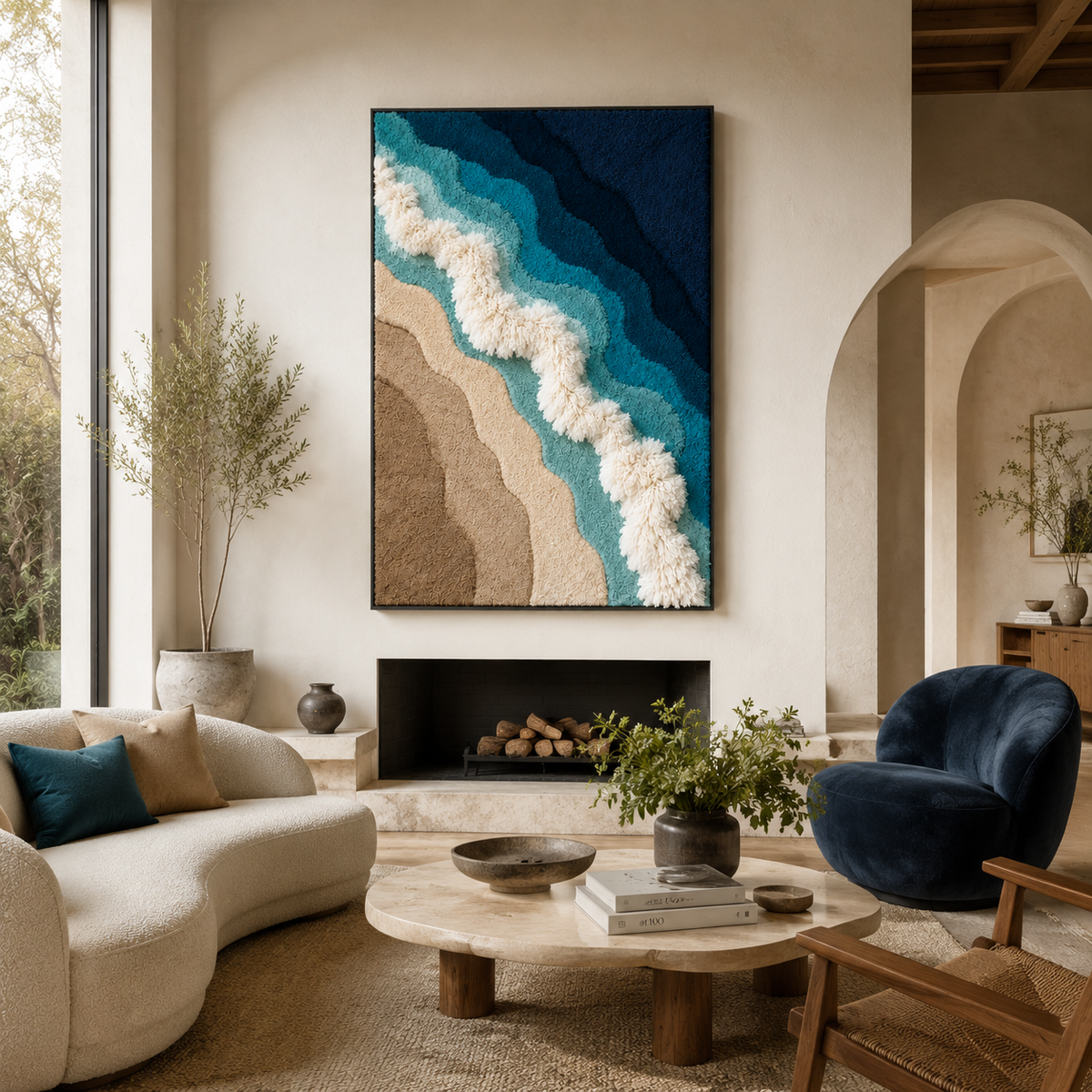 Hewn Earth Coastal Current HE-0299 wall art featuring abstract ocean-inspired design in neutral tones for coastal decor.
