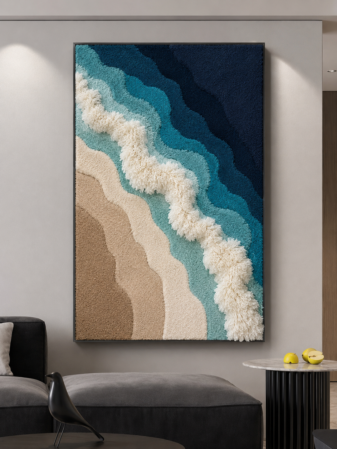 Hewn Earth Coastal Current HE-0299 wall art featuring abstract ocean-inspired design in neutral tones.