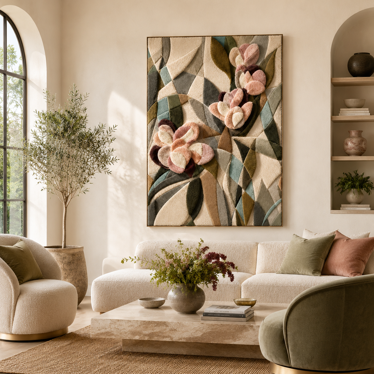 Hewn Earth Lotus Stone wall art piece featuring textured, natural stone design in neutral tones for home decor.