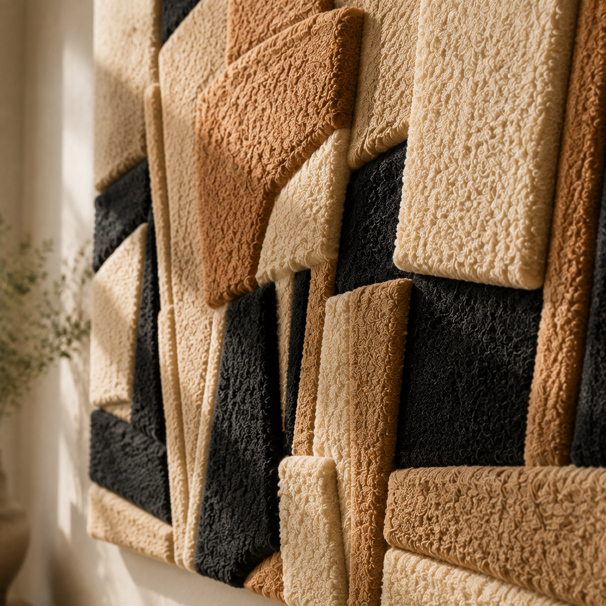 Hewn Earth Woven Angles wall art, geometric woven design in neutral tones, modern decorative piece for interior walls.