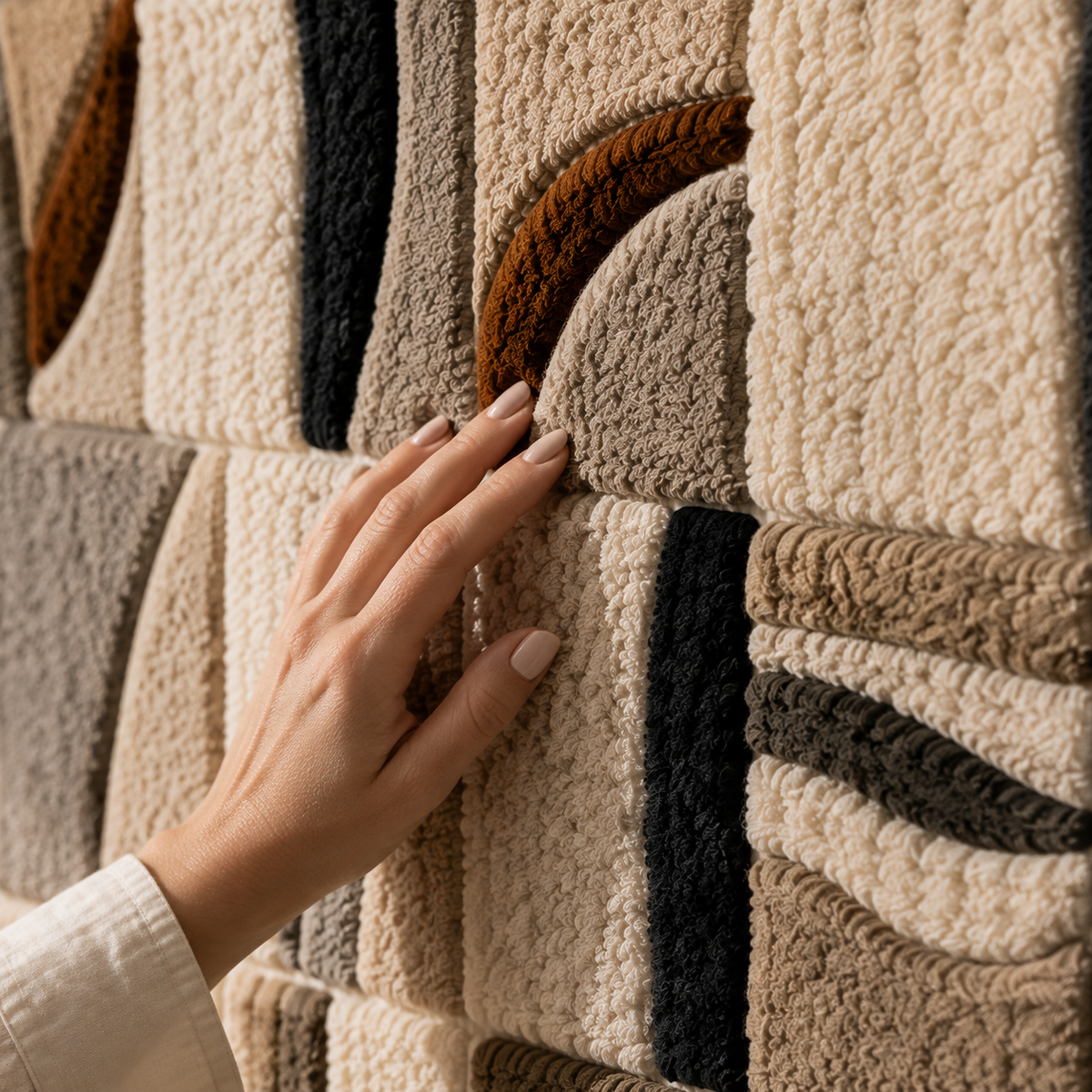 Hewn Earth Quiet Mosaic HE-0302 wall art featuring colorful geometric patterns on a textured surface.