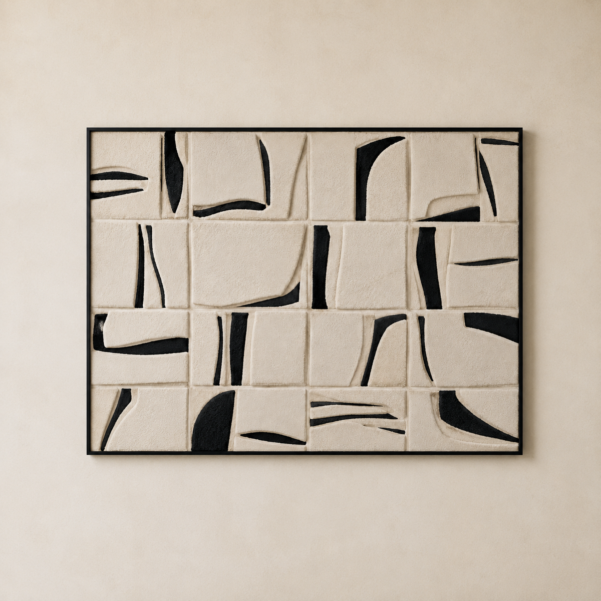 Hewn Earth Linework Grid wall art print featuring geometric black and white grid design on a white background.