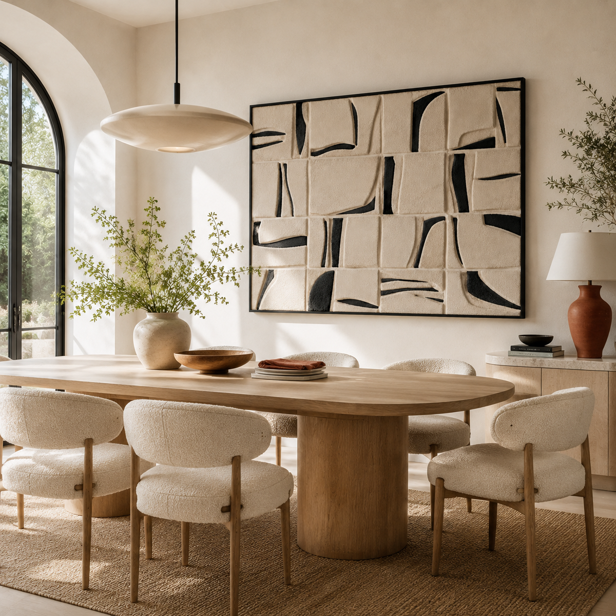 Hewn Earth Linework Grid HE-0303 wall art featuring geometric black and white grid design on a canvas or print.