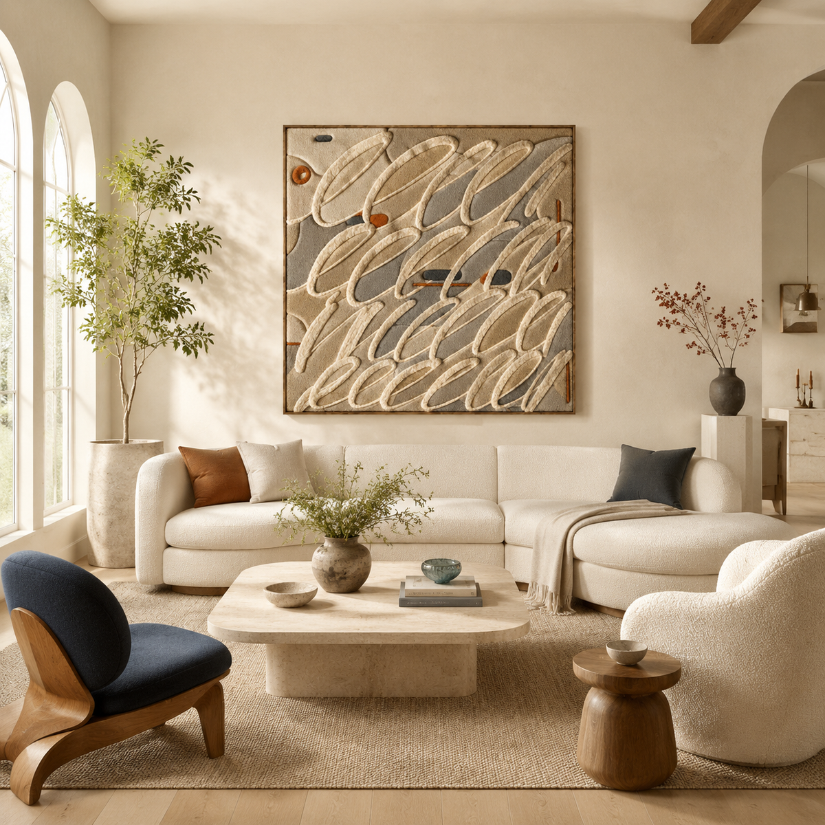 Hewn Earth Oat Current HE-0304 wall art featuring a textured, abstract earthy-toned design on a neutral background.