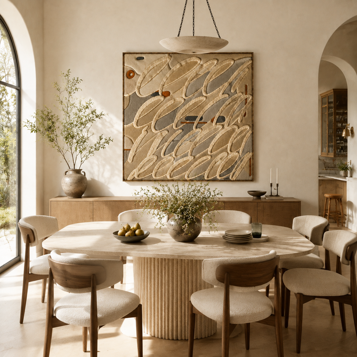 Hewn Earth Oat Current HE-0304 wall art featuring abstract oat plant design in neutral tones on textured canvas.