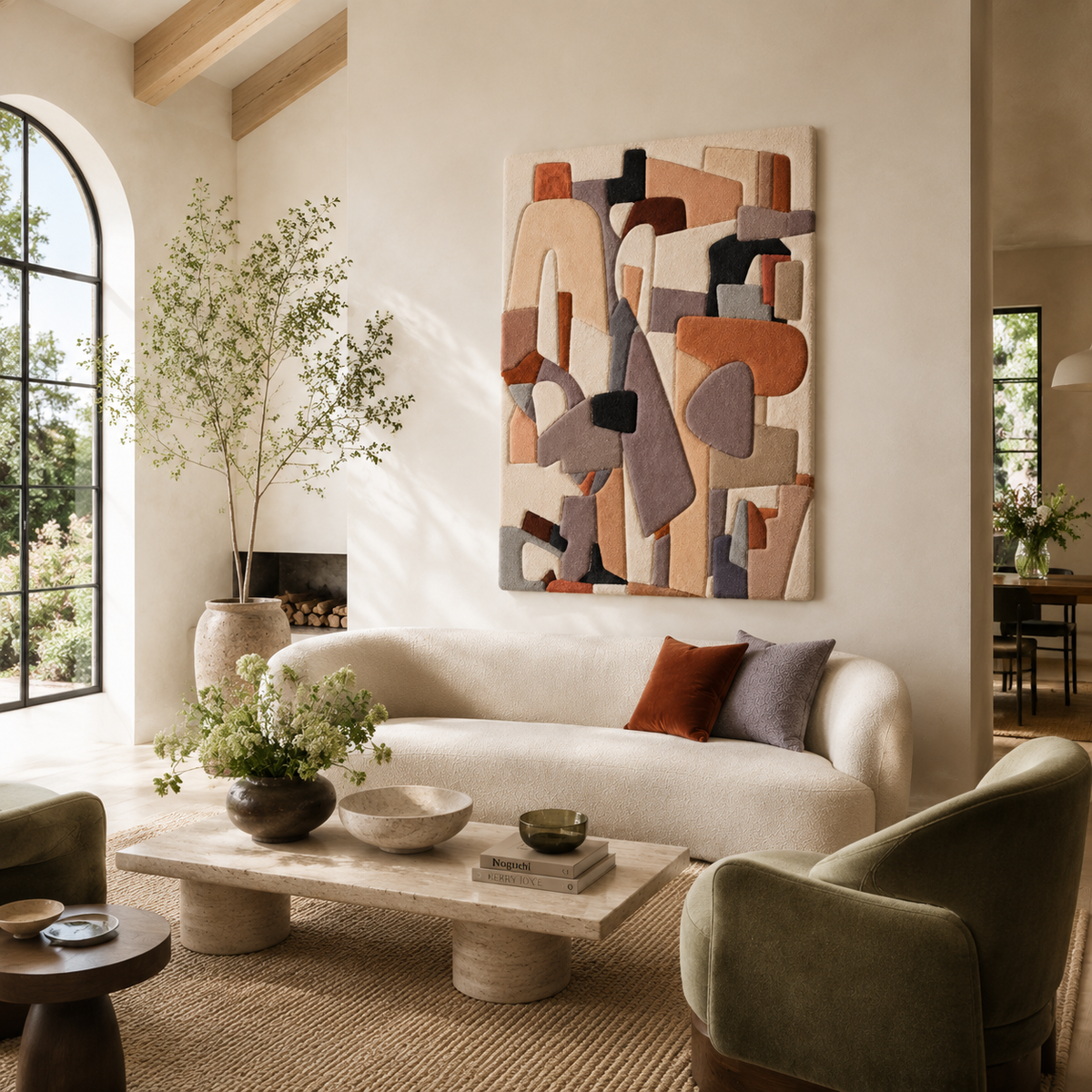 Hewn Earth Floating Forms wall art, abstract metal sculpture with layered, textured design on neutral background.