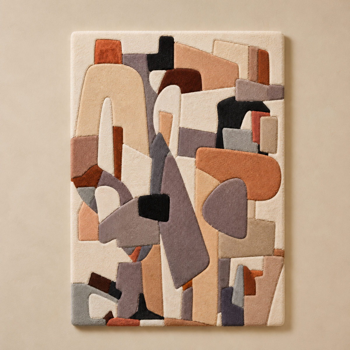 Hewn Earth Floating Forms wall art, modern sculpture with layered, textured design in neutral tones, abstract wall decor piece