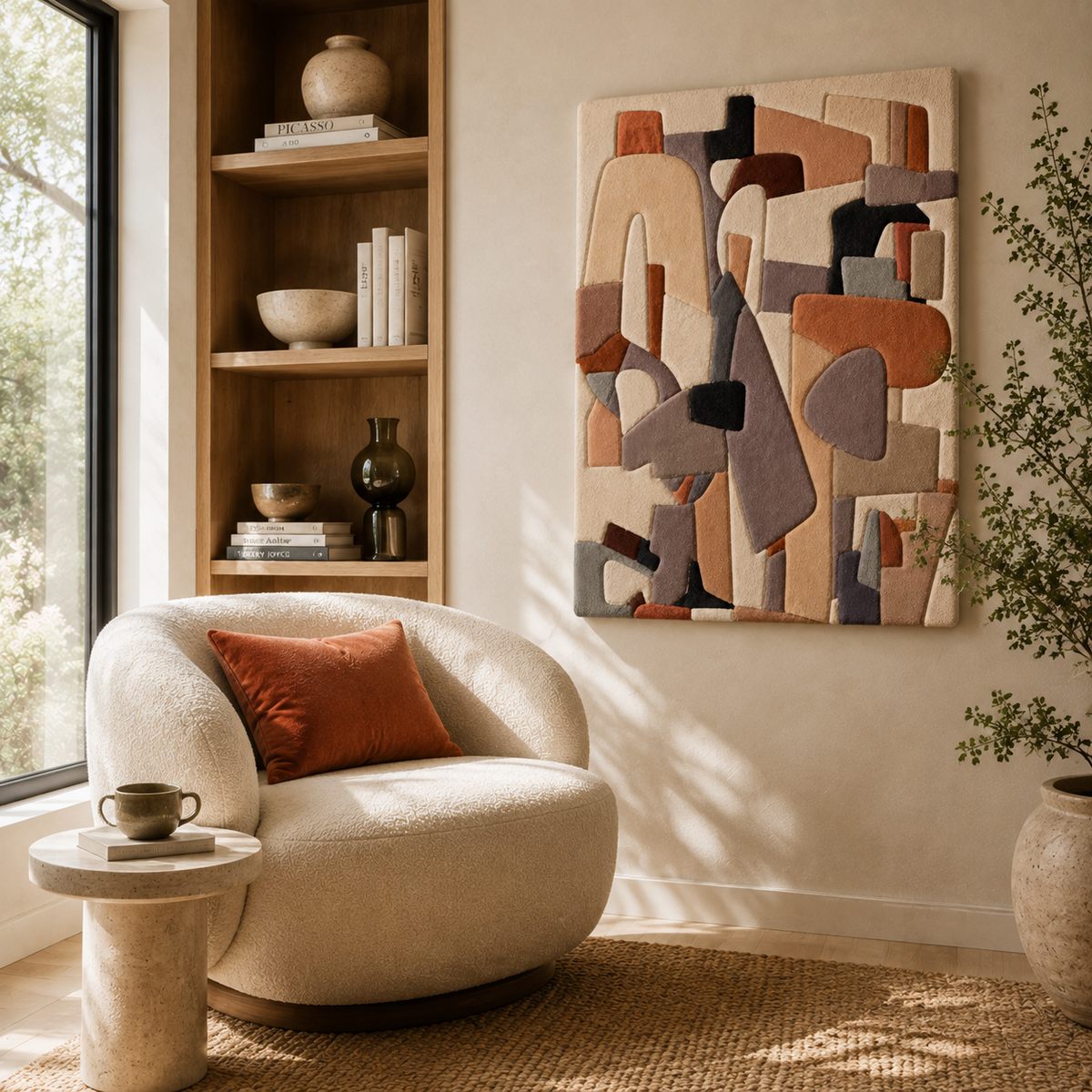 Hewn Earth Floating Forms wall art in HE-0305 design, featuring abstract hanging shapes and textured surface for modern interior decor.