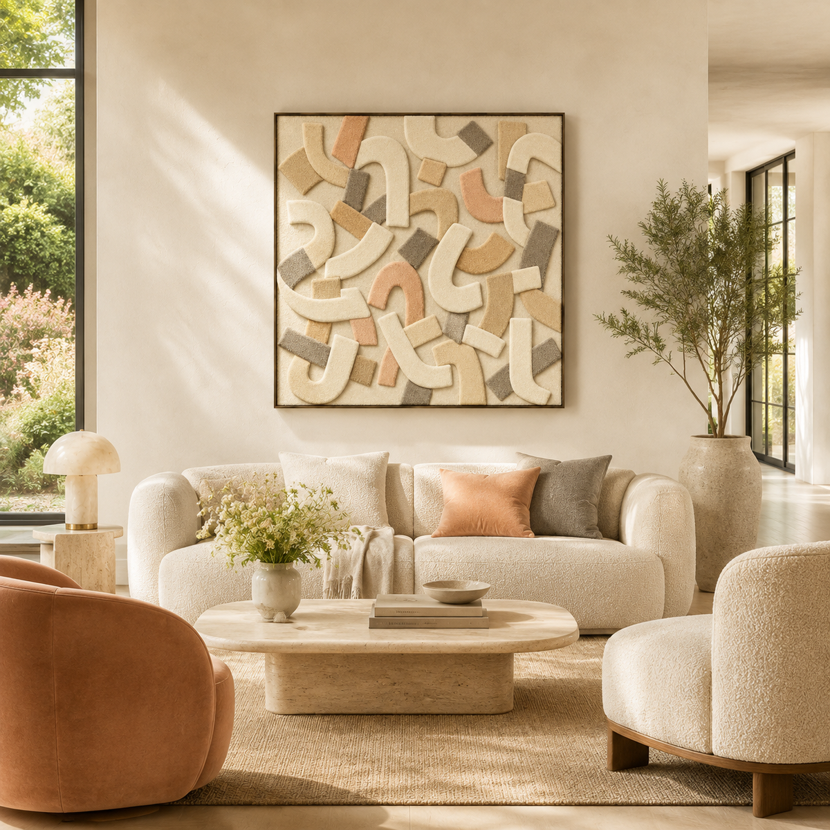 Hewn Earth Sand Patches wall art featuring textured beige and brown sand-like patches on canvas for natural decor style