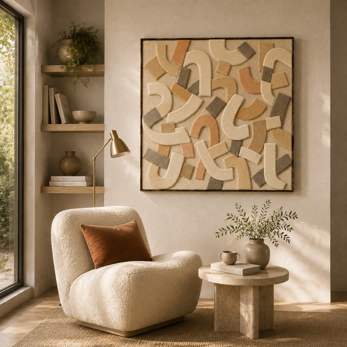 Hewn Earth wall art featuring textured sand patch design, abstract natural artwork for home decor.