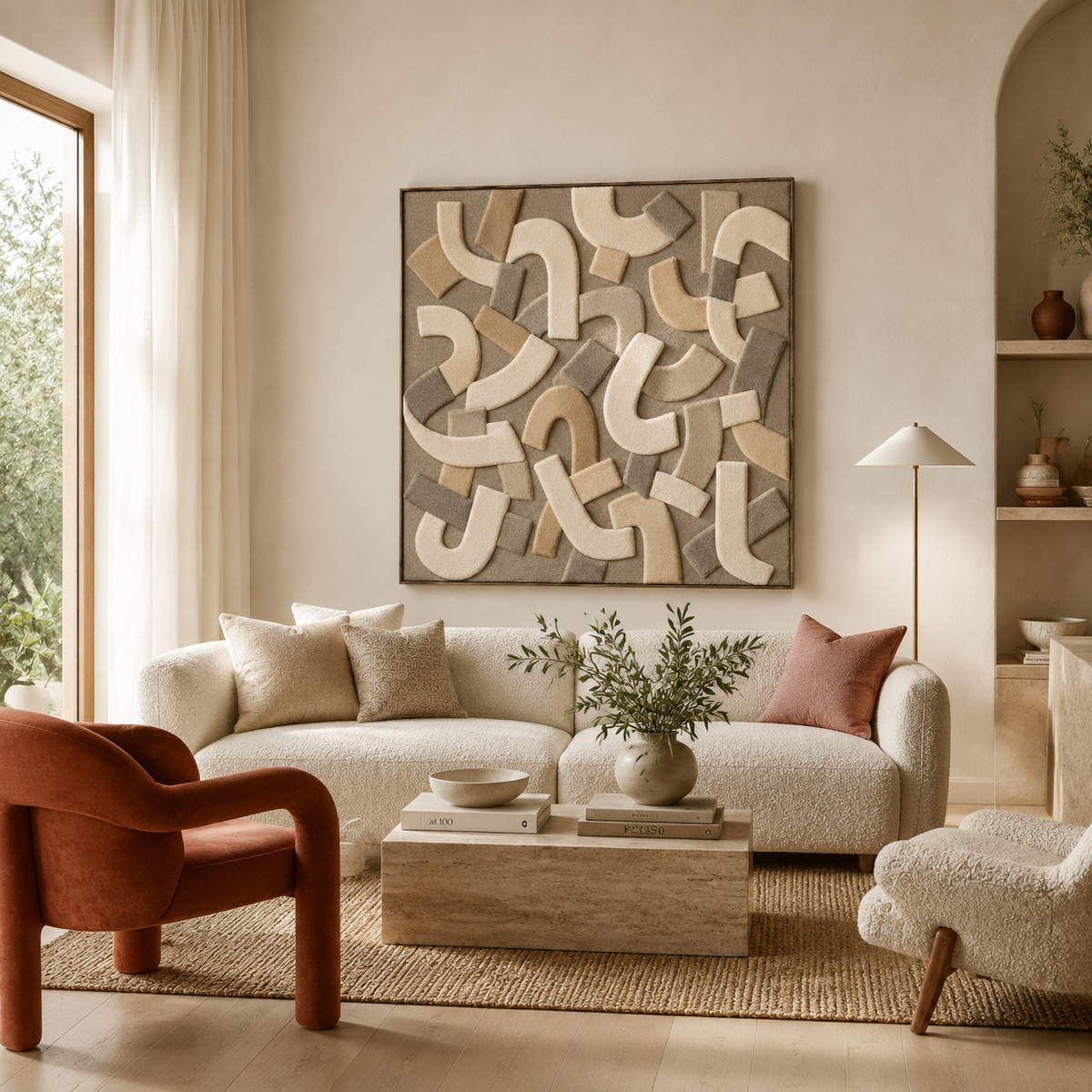 Hewn Earth Knotted Paths wall art featuring intricate, textured knotted design in neutral tones for modern home decor.