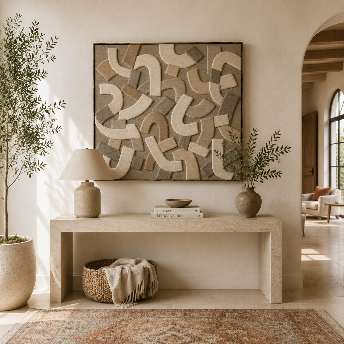 Hewn Earth Knotted Paths wall art featuring intertwined knotted design on a neutral background, modern home decor piece
