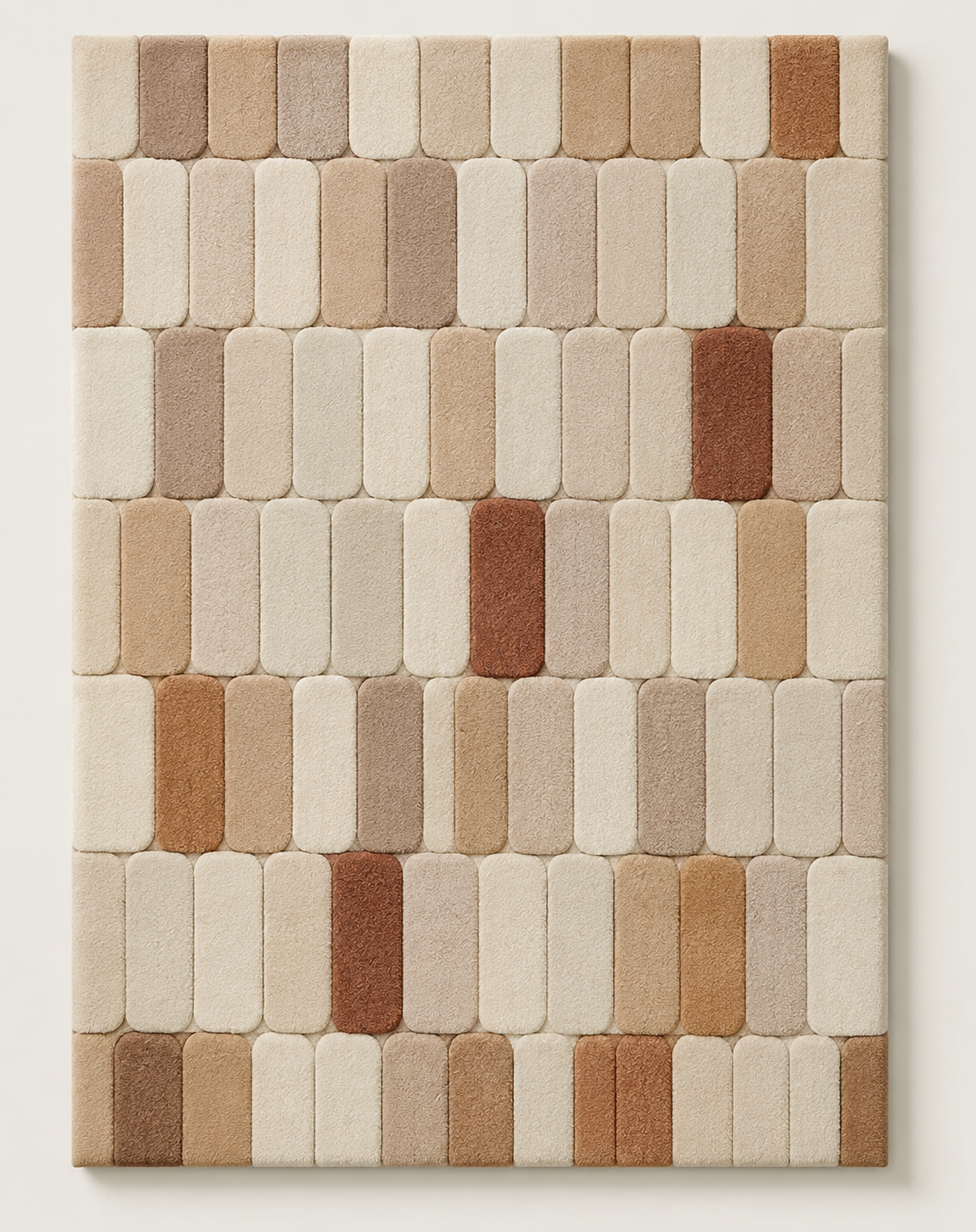 Hewn Earth Oat Patchwork wall art featuring a textured, layered fabric design with neutral tones and handcrafted details.
