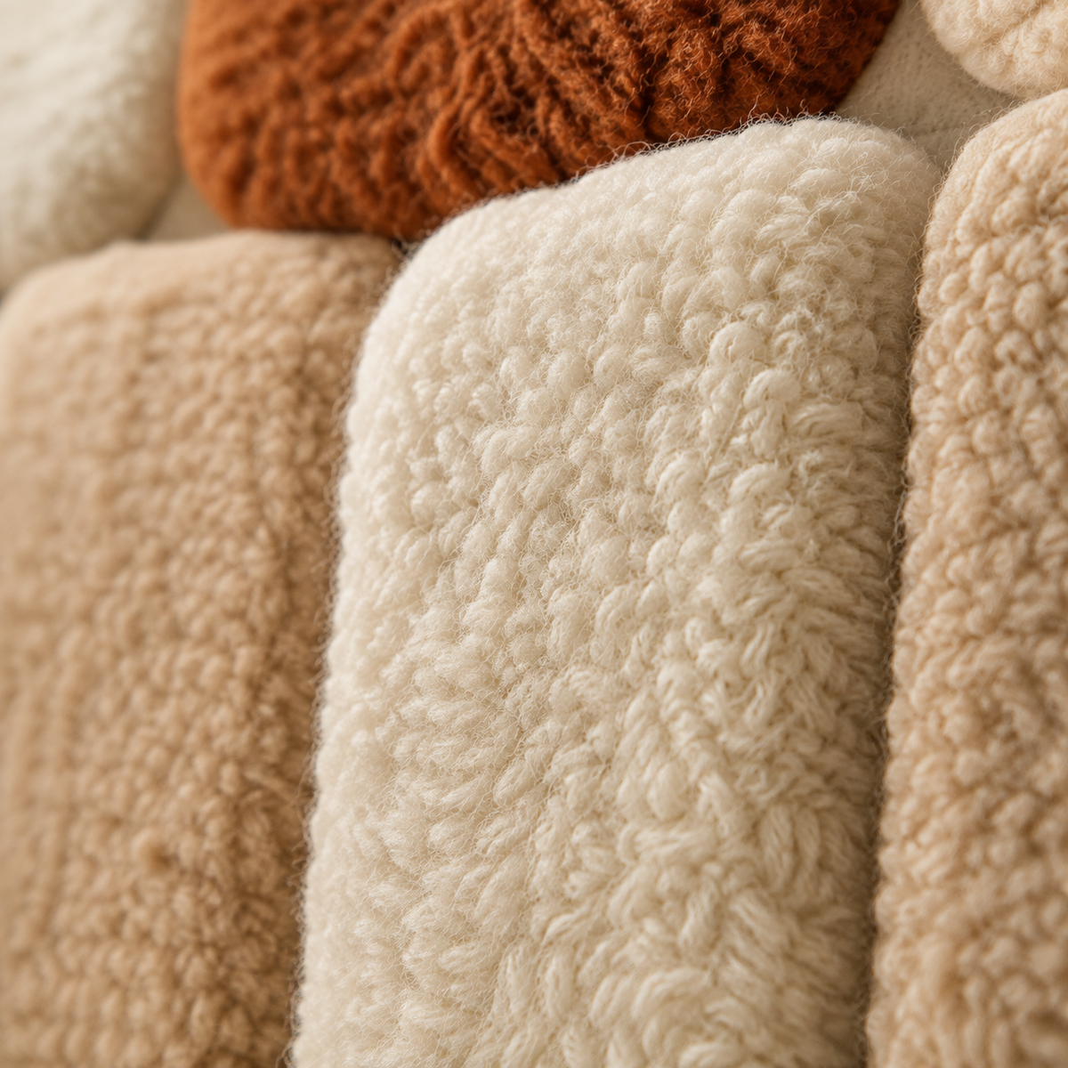 Close-up of Hewn Earth Oat Patchwork wall art showcasing detailed fabric textures and earthy tones.