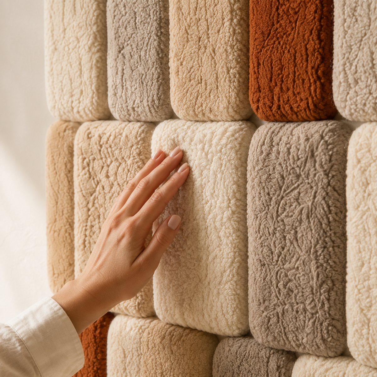 Hewn Earth Oat Patchwork wall art featuring a textured, patchwork design with earthy tones for rustic interior decor.