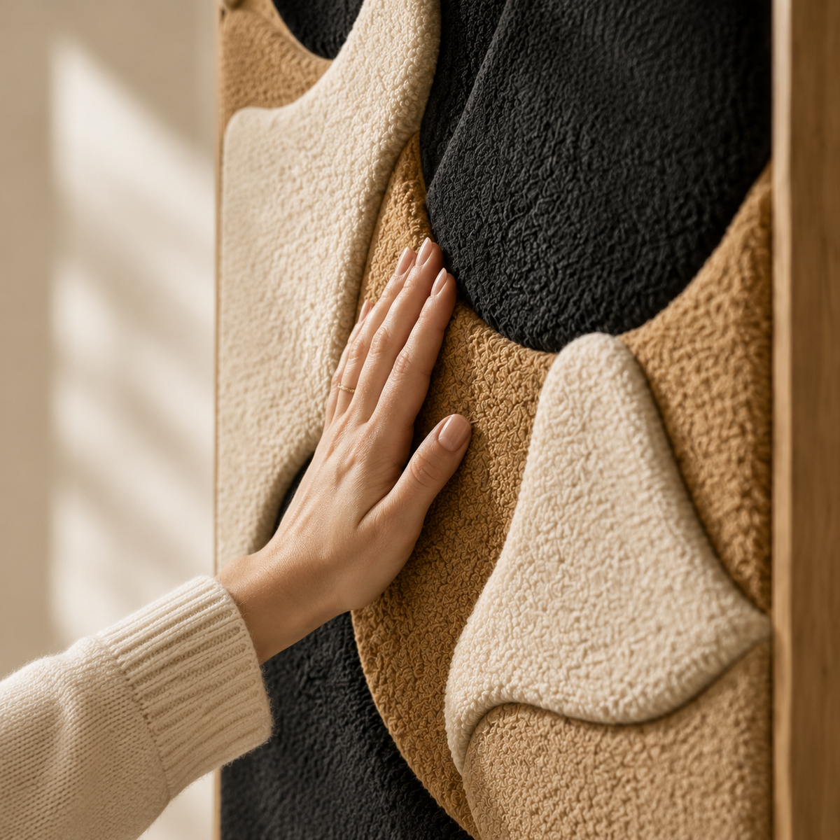 Hewn Earth Sable Dune Forms wall art featuring abstract desert-inspired shapes in earthy tones on a white background.