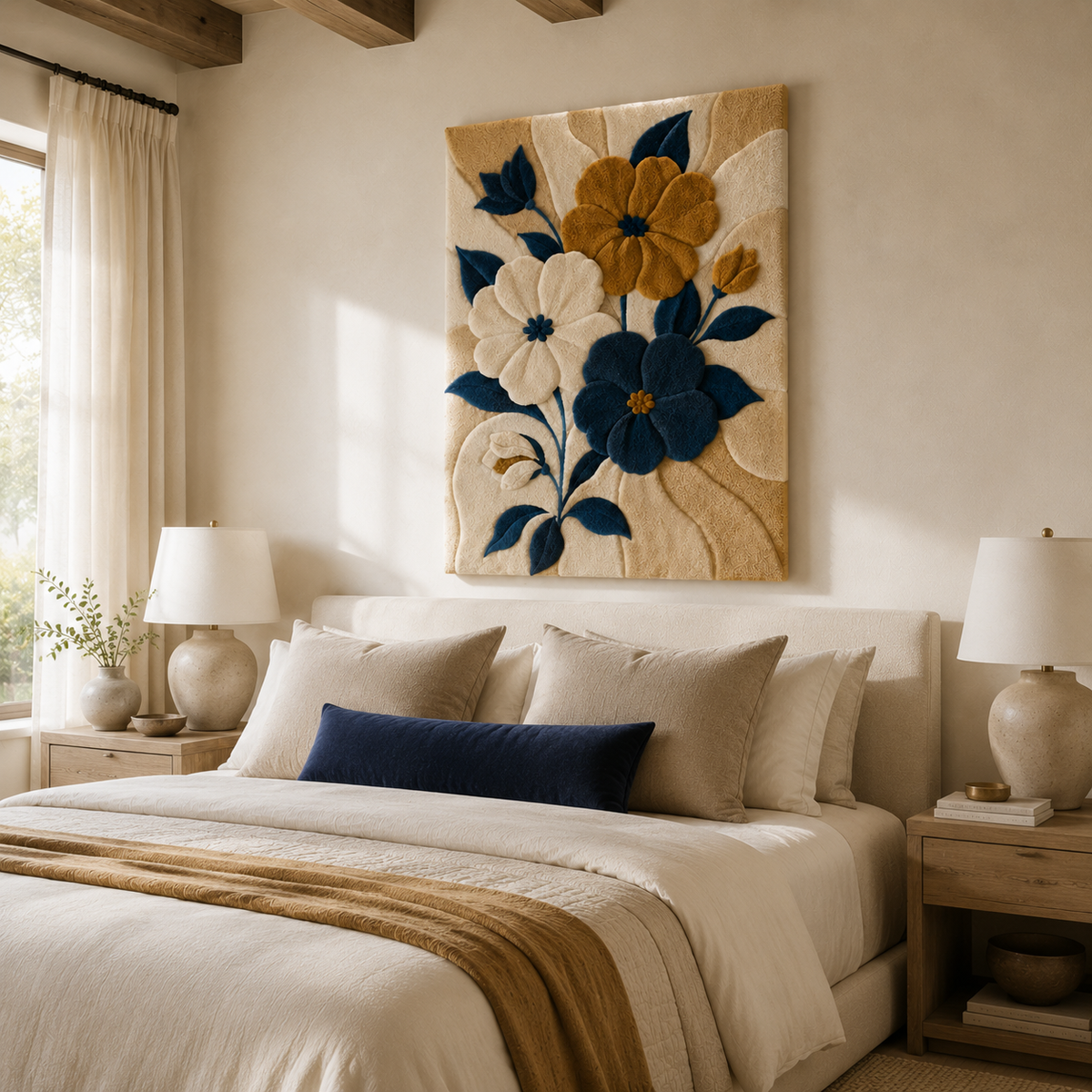 Midnight Marigold Hewn Earth wall art featuring vibrant marigold floral design on a dark background, suitable for home decor.