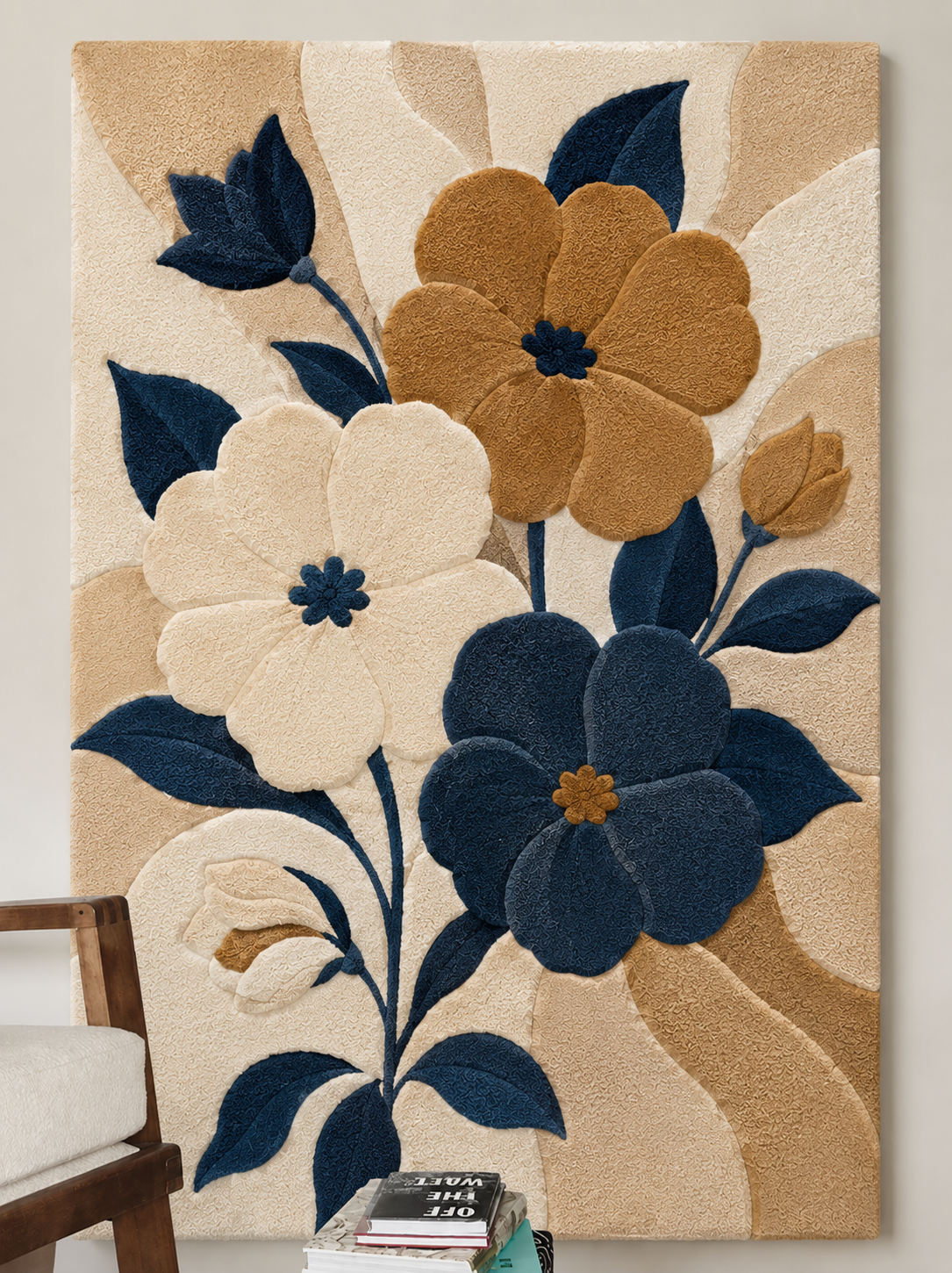 Midnight Marigold wall art by Hewn Earth featuring vibrant yellow and dark tones on a textured background.