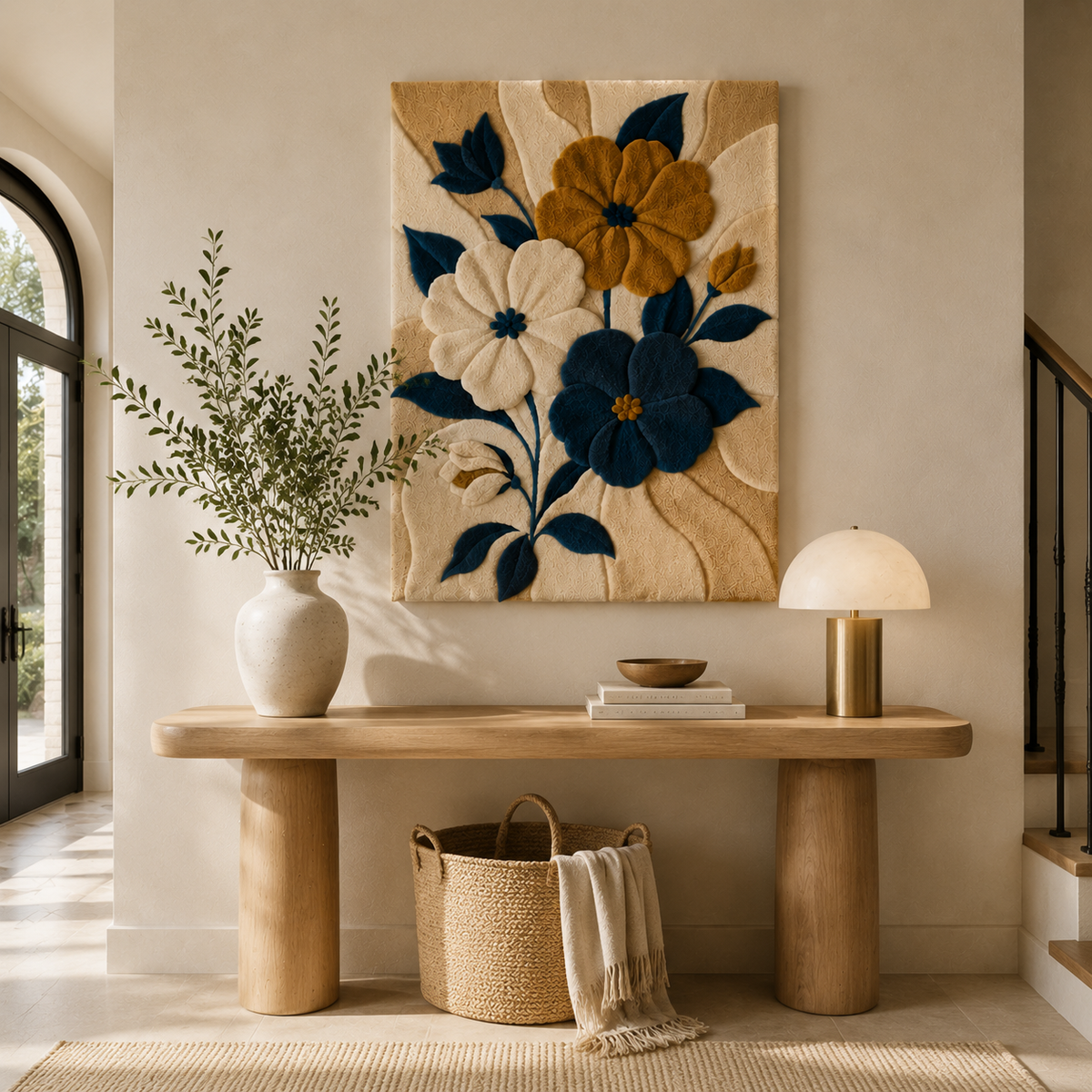 Midnight Marigold wall art by Hewn Earth featuring vibrant marigold floral design on a dark background.