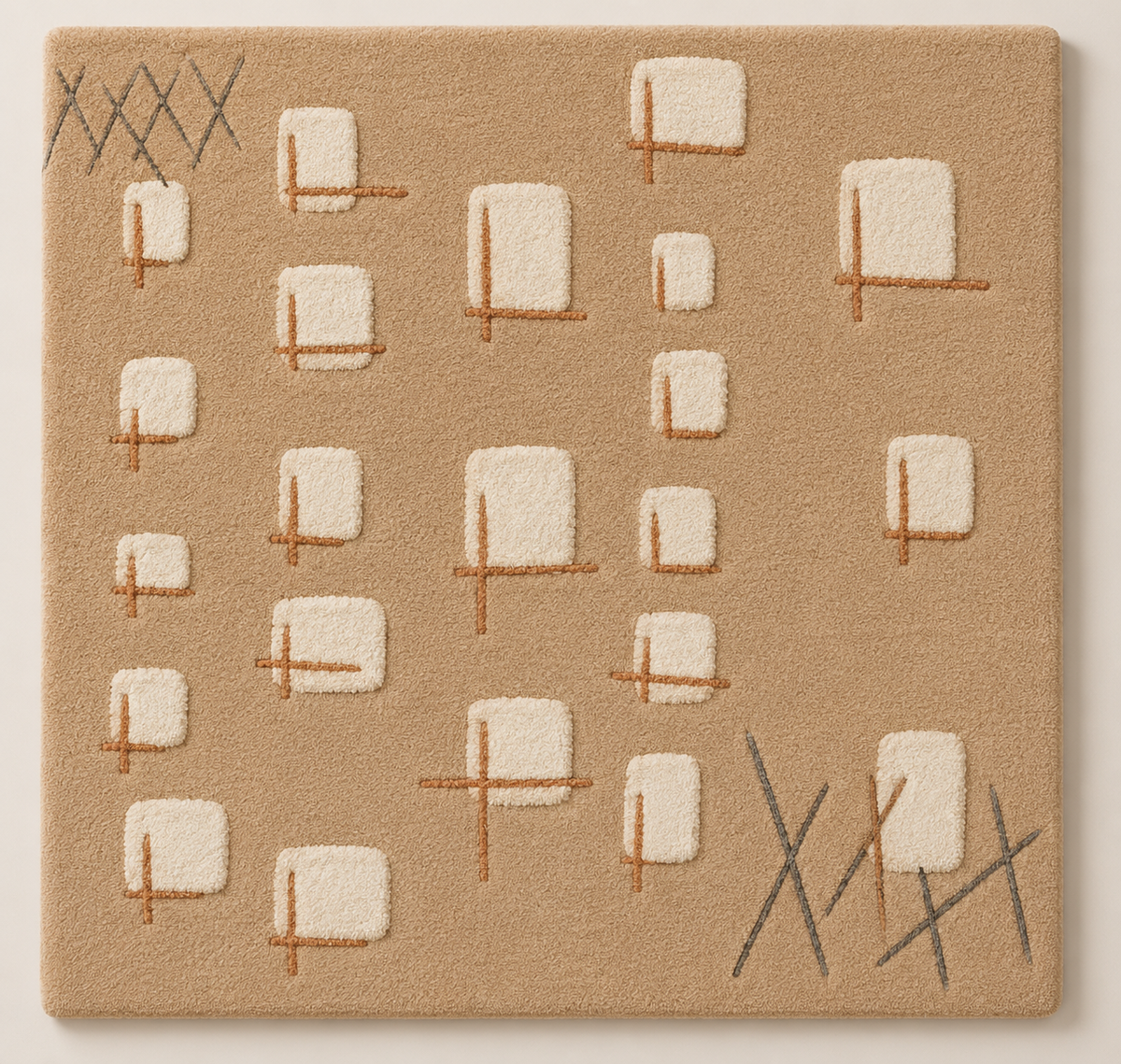 Hewn Earth Clay Marker Grid wall art featuring a textured, earthy design on a neutral background for modern home decor.