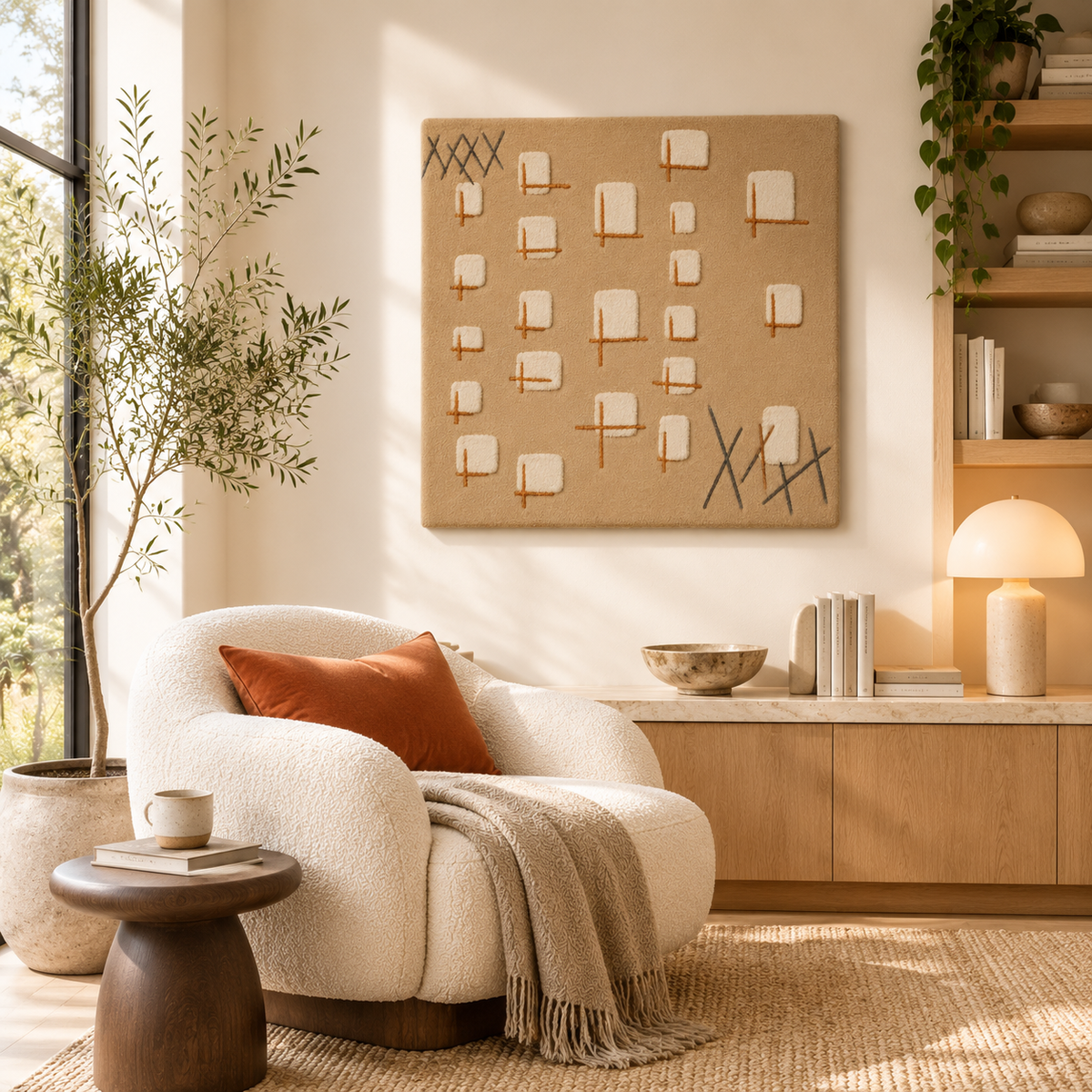 Hewn Earth Clay Marker Grid wall art featuring a textured clay surface with a grid pattern, modern and earthy decorative piece.