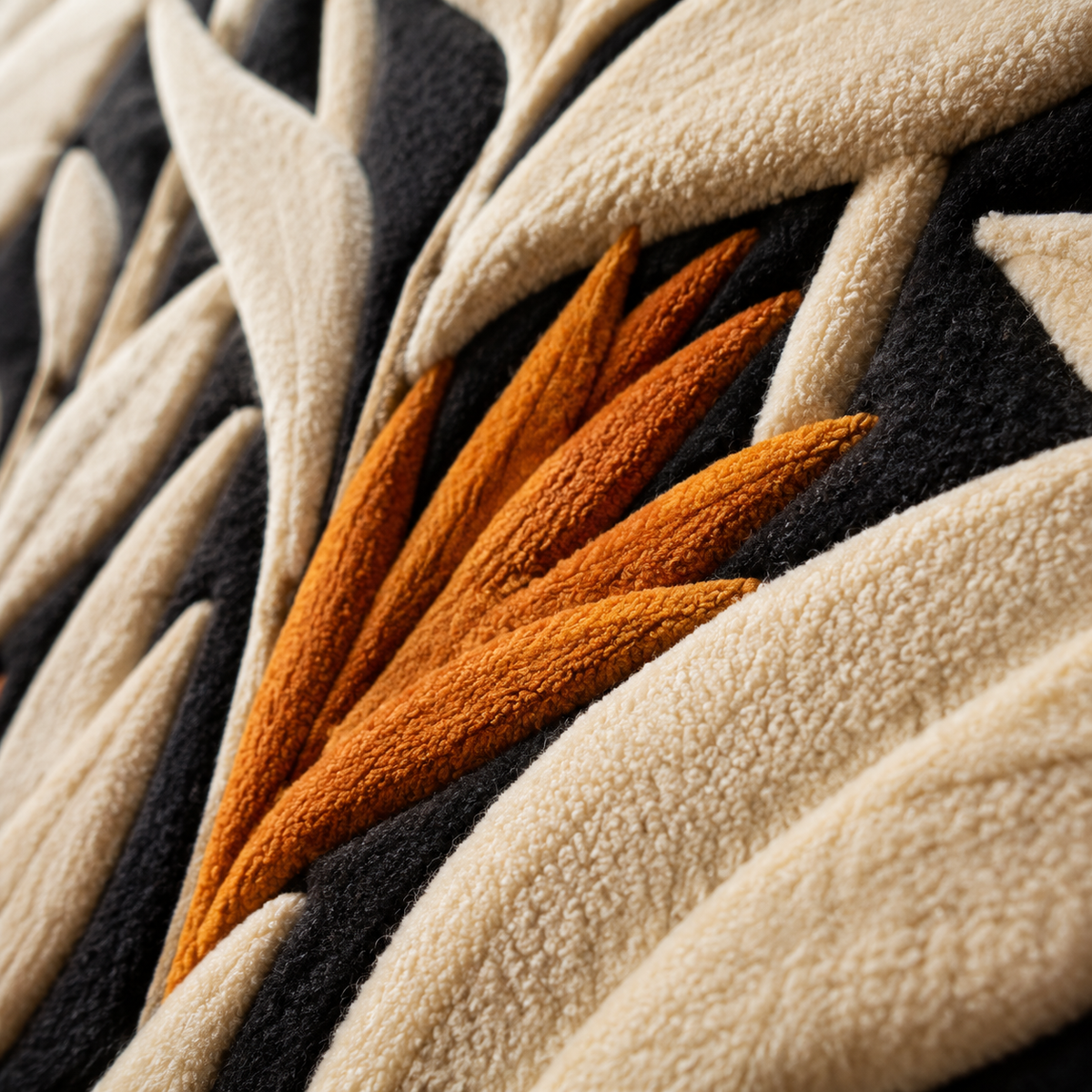 Close-up of Saffron Leaf Chorus wall art by Hewn Earth, showcasing detailed saffron-colored leaf design on a textured background.