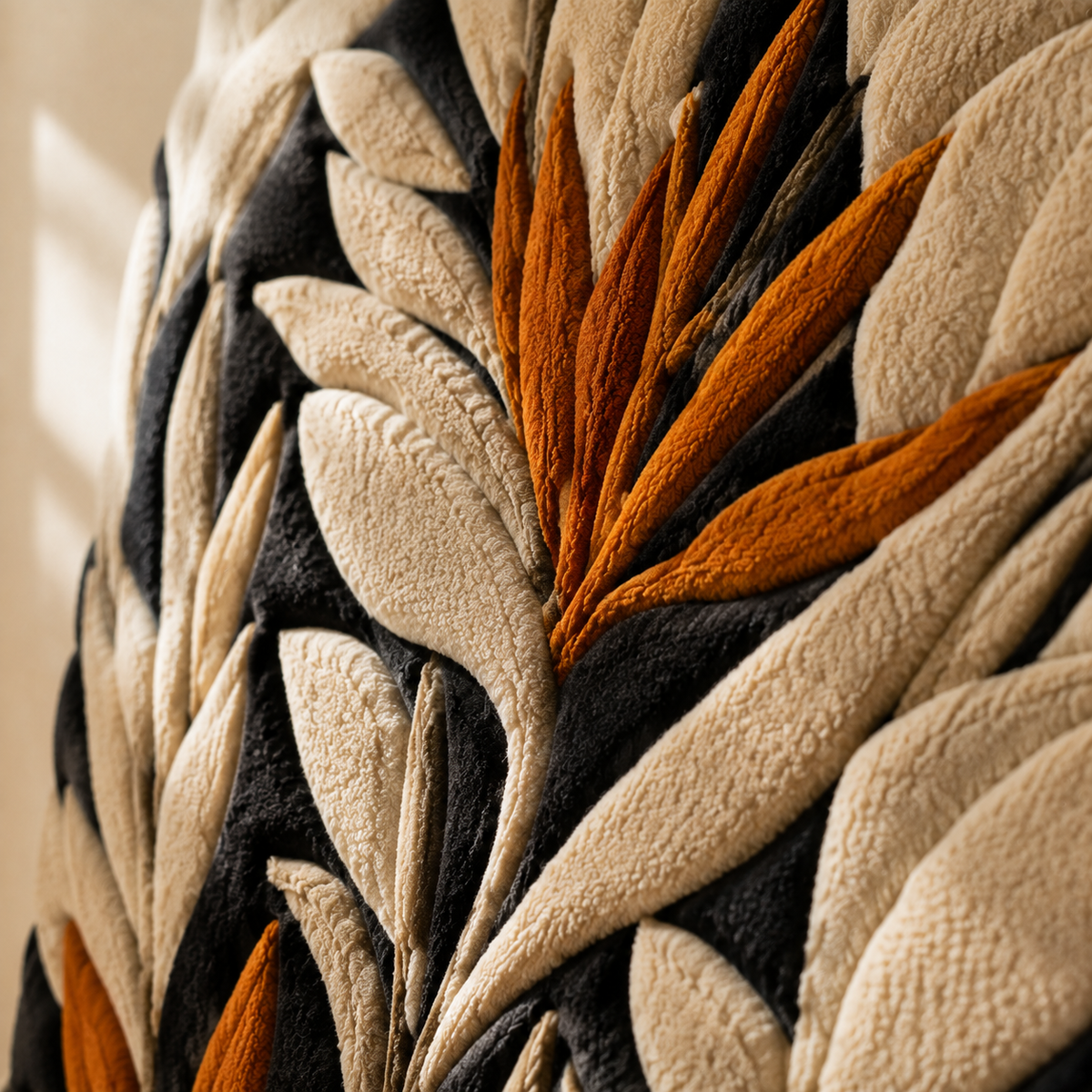 Saffron Leaf Chorus wall art by Hewn Earth featuring a vibrant saffron-colored leaf design on a neutral background.