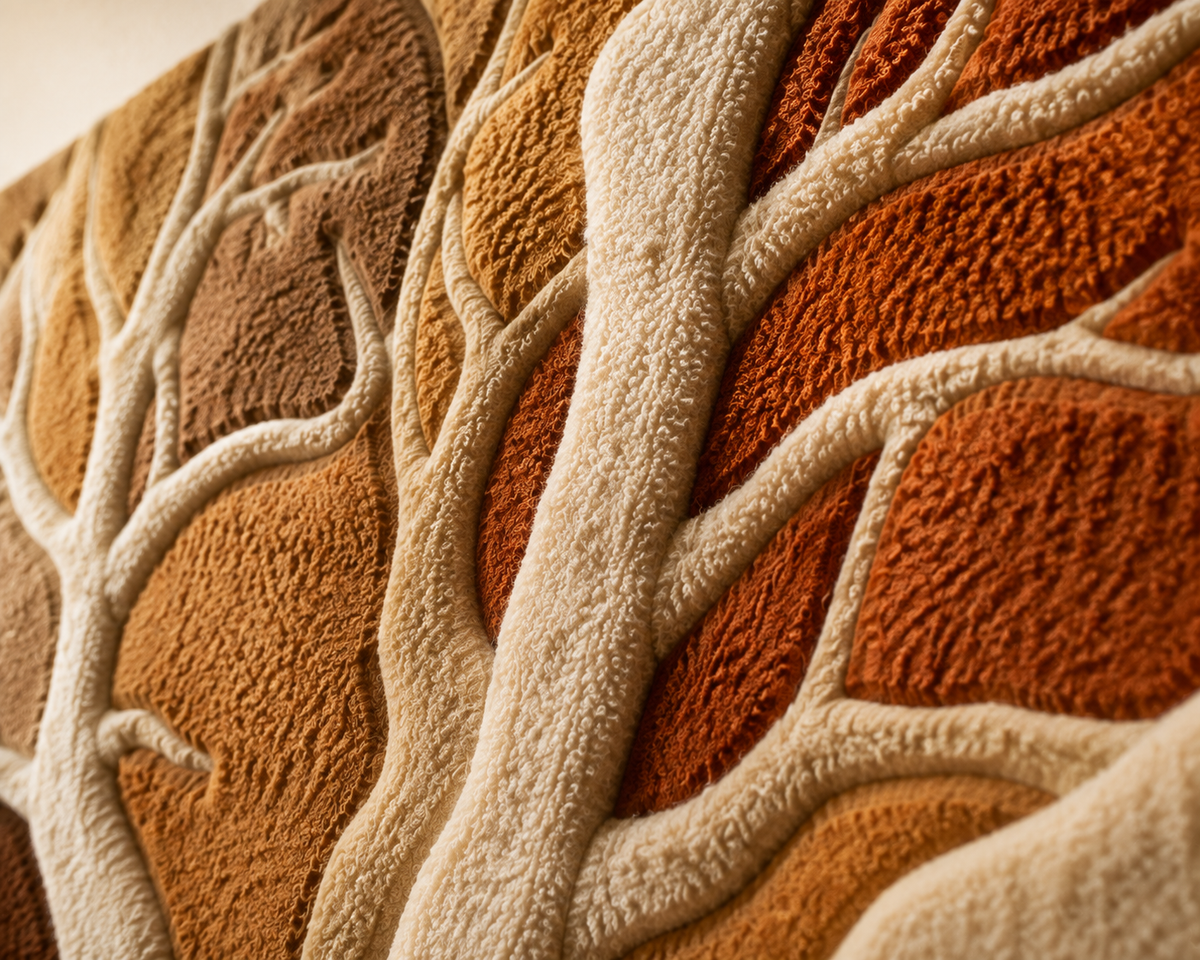 Close-up of Hewn Earth Ember Root Atlas wall art, showcasing detailed earthy textures and intricate design elements.