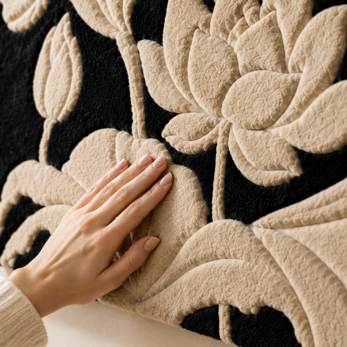 Ivory Lotus Night wall art by Hewn Earth featuring a serene ivory lotus flower design on a dark background.