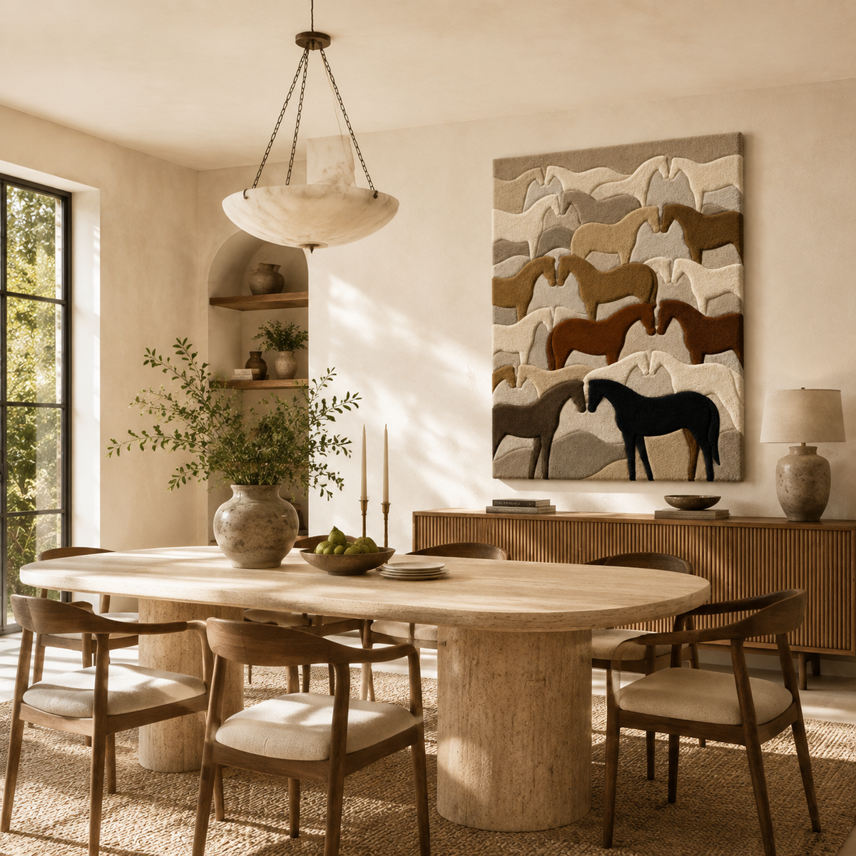 Hewn Earth Dune Herd Layers wall art featuring layered desert landscape in earthy tones, suitable for modern home decor.