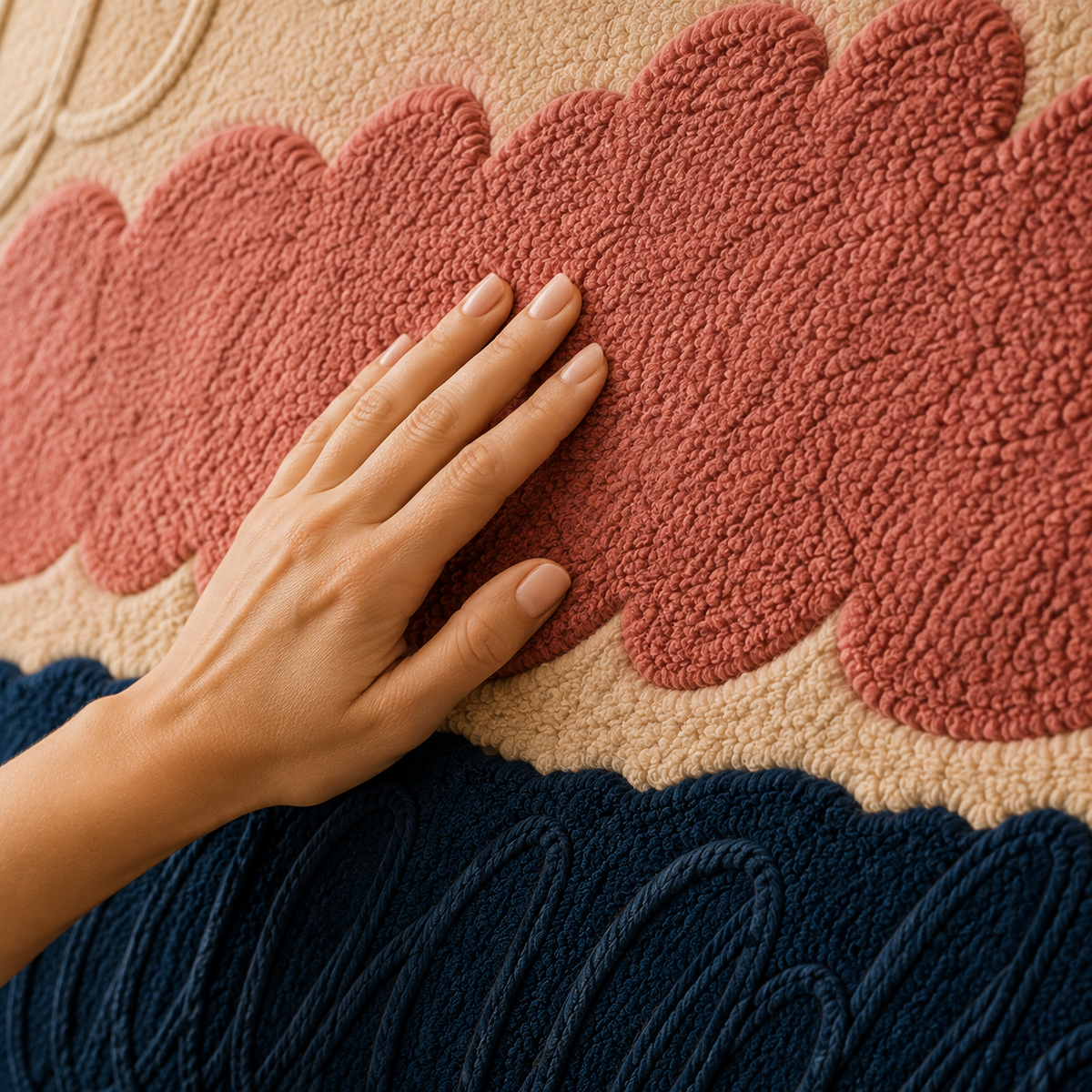 Hewn Earth Rosewater Tide wall art featuring abstract floral design in soft pinks and greens on a neutral background.