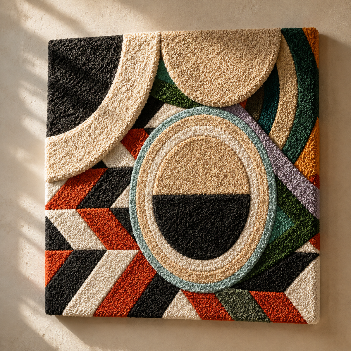 Hewn Earth Arc Mosaic Portal wall art featuring vibrant geometric mosaic design on a textured surface.