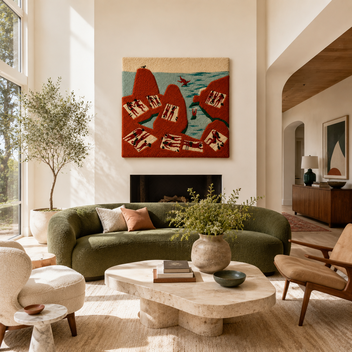 Hewn Earth Scarlet Hill Village wall art featuring a detailed landscape scene with vibrant colors and intricate design.